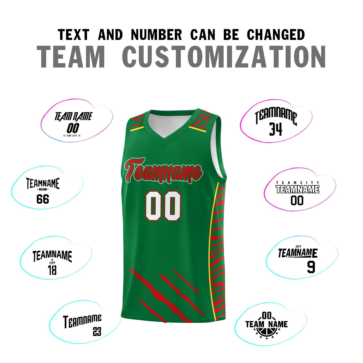 Custom Kelly Green Personalized Tiger Claw Pattern Sports Uniform Basketball Jersey