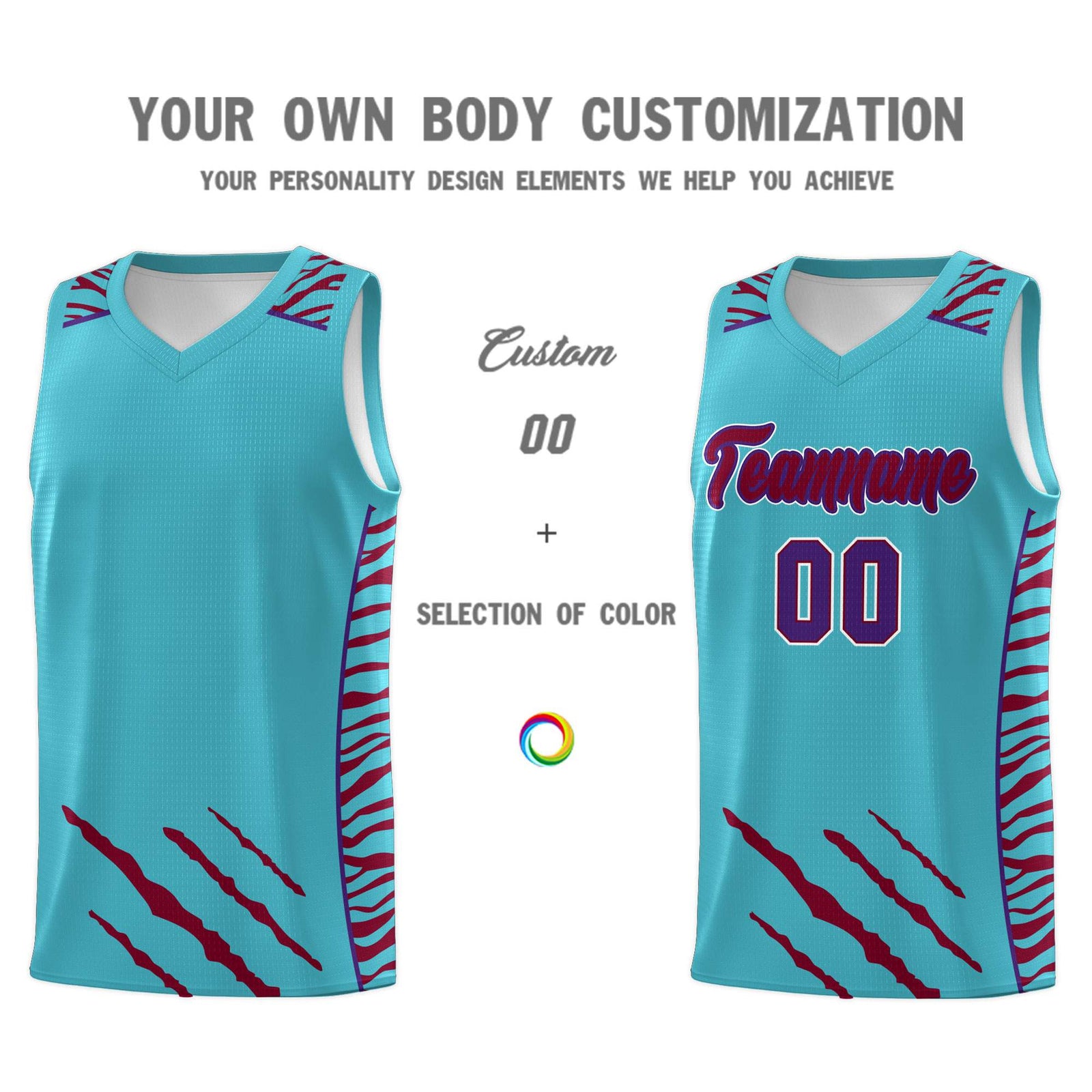 Custom Sky Blue Personalized Tiger Claw Pattern Sports Uniform Basketball Jersey