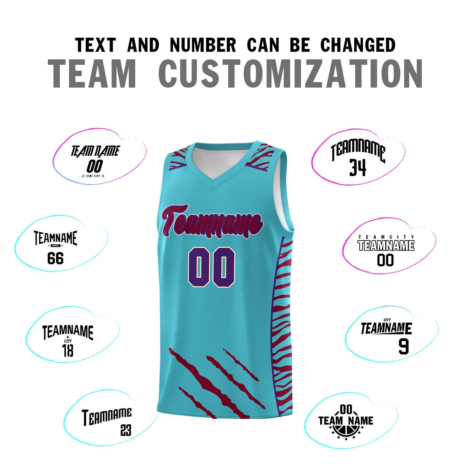 Custom Sky Blue Personalized Tiger Claw Pattern Sports Uniform Basketball Jersey