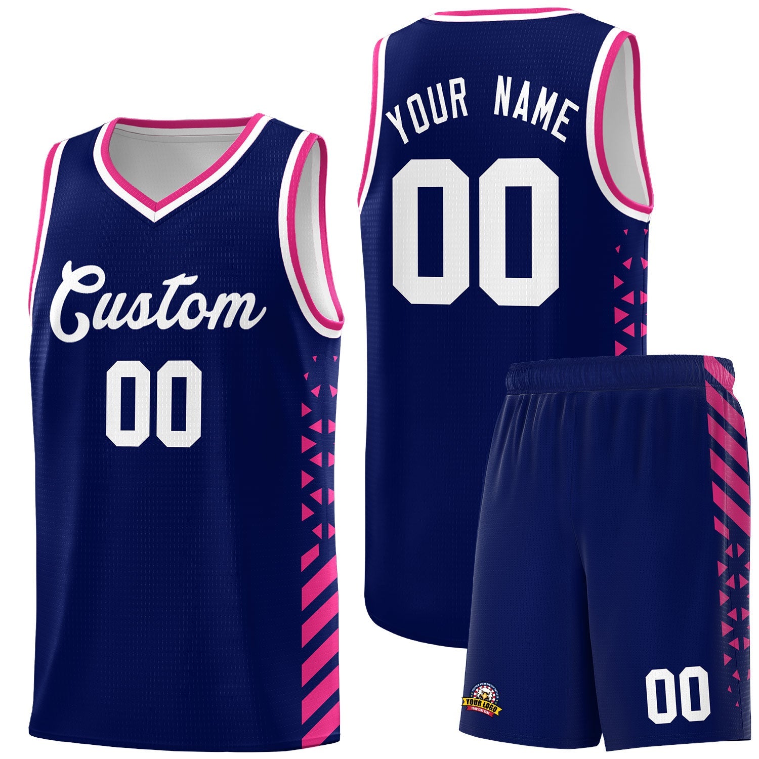 Custom Navy Rose Red White Side Diamond Shapes Stripes Basketball Jersey | For Men,Sublimation Printed,Perfect for Teams,Perfect for Coaches | KXKSHOP