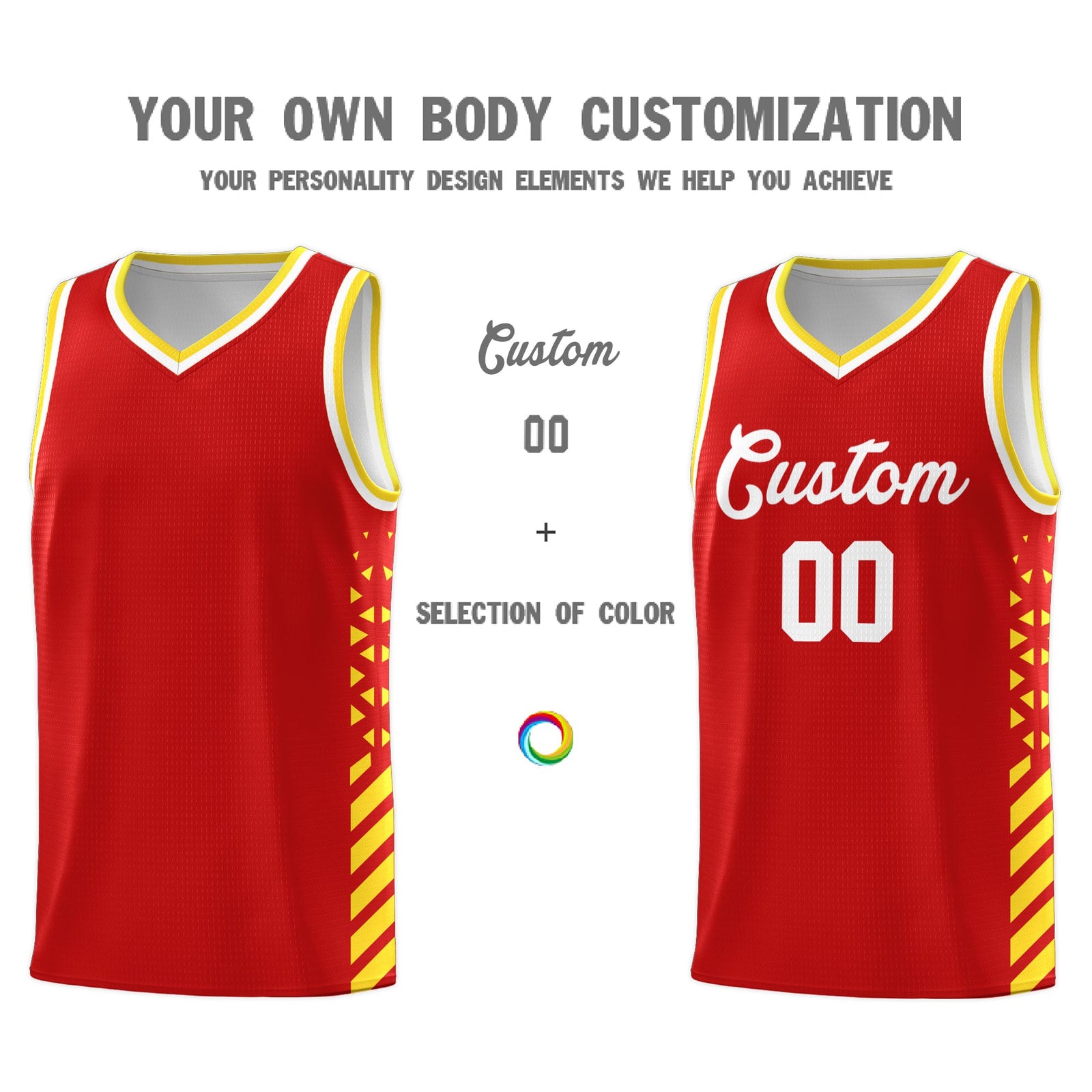 Custom Red Gold White Side Diamond Shapes Stripes Basketball Jersey | For Men,Sublimation Printed,Perfect for Teams,Perfect for Coaches | KXKSHOP