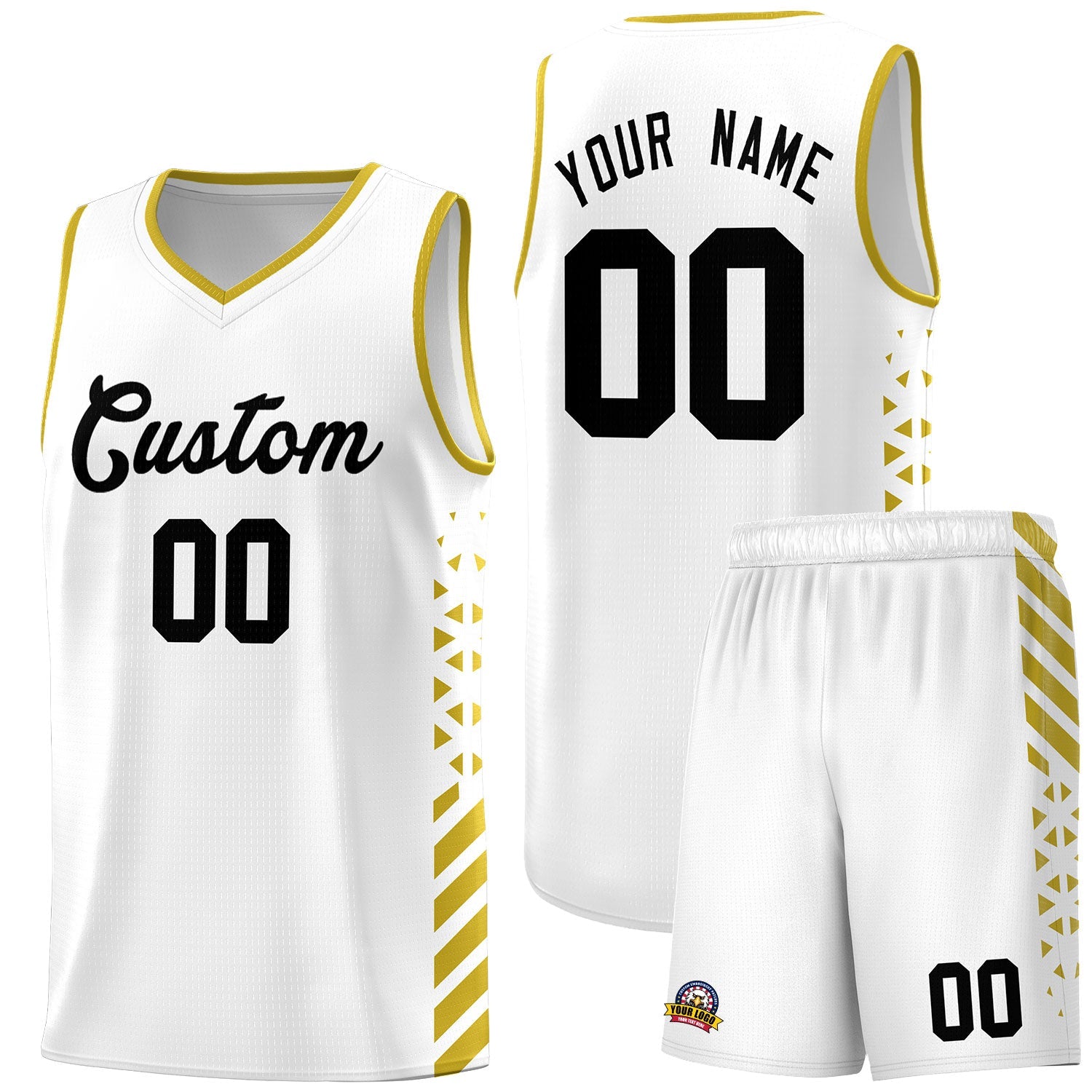 Custom White Old Gold Side Diamond Shapes Stripes Basketball Jersey | For Men,Sublimation Printed,Perfect for Teams,Perfect for Coaches | KXKSHOP