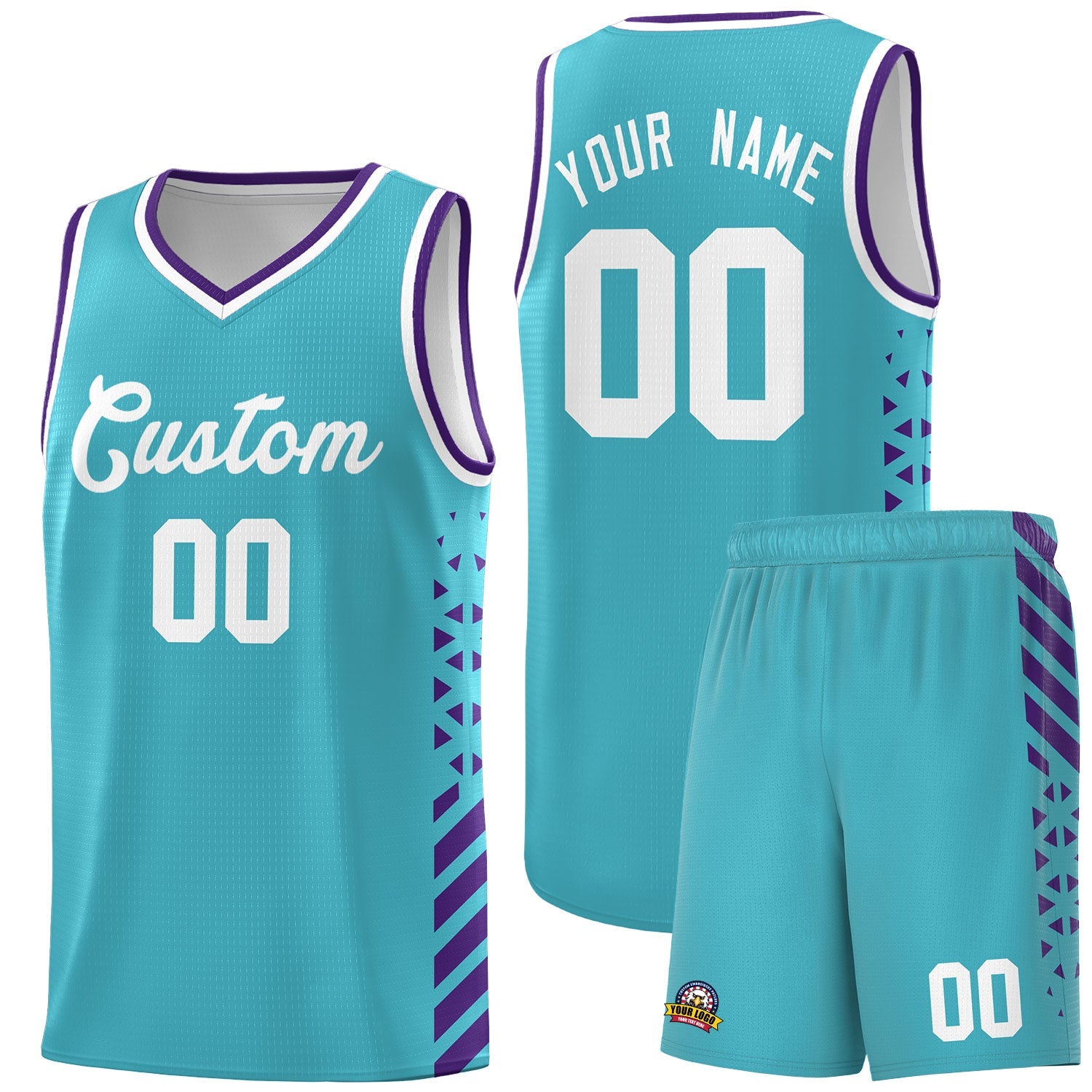 Custom Sky Blue Purple White Side Diamond Shapes Stripes Basketball Jersey | For Men,Sublimation Printed,Perfect for Teams,Perfect for Coaches | KXKSHOP