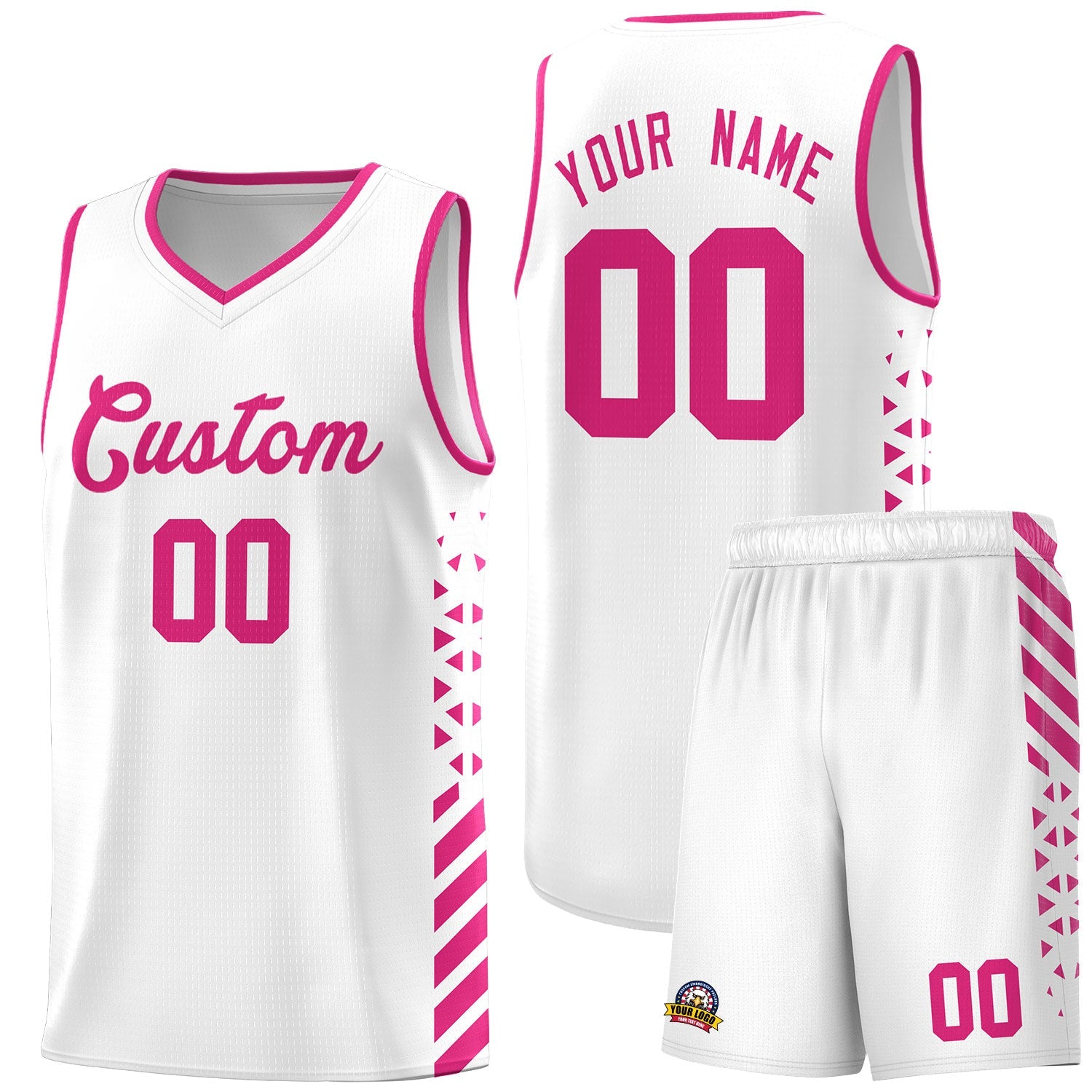 Custom White Rose Red Side Diamond Shapes Stripes Basketball Jersey | For Men,Sublimation Printed,Perfect for Teams,Perfect for Coaches | KXKSHOP