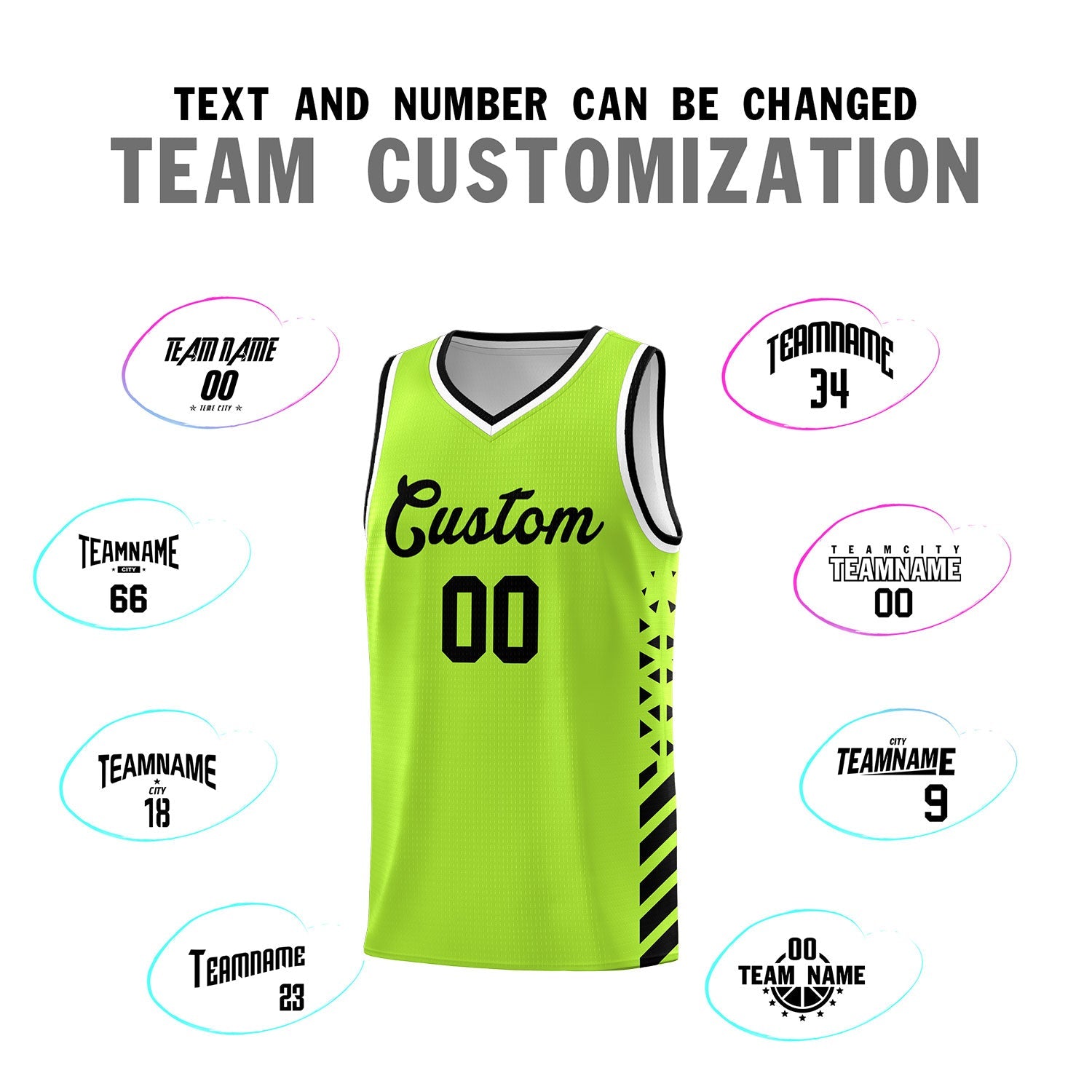 Custom Neon Green Black White Side Diamond Shapes Stripes Basketball Jersey | For Men,Sublimation Printed,Perfect for Teams,Perfect for Coaches | KXKSHOP