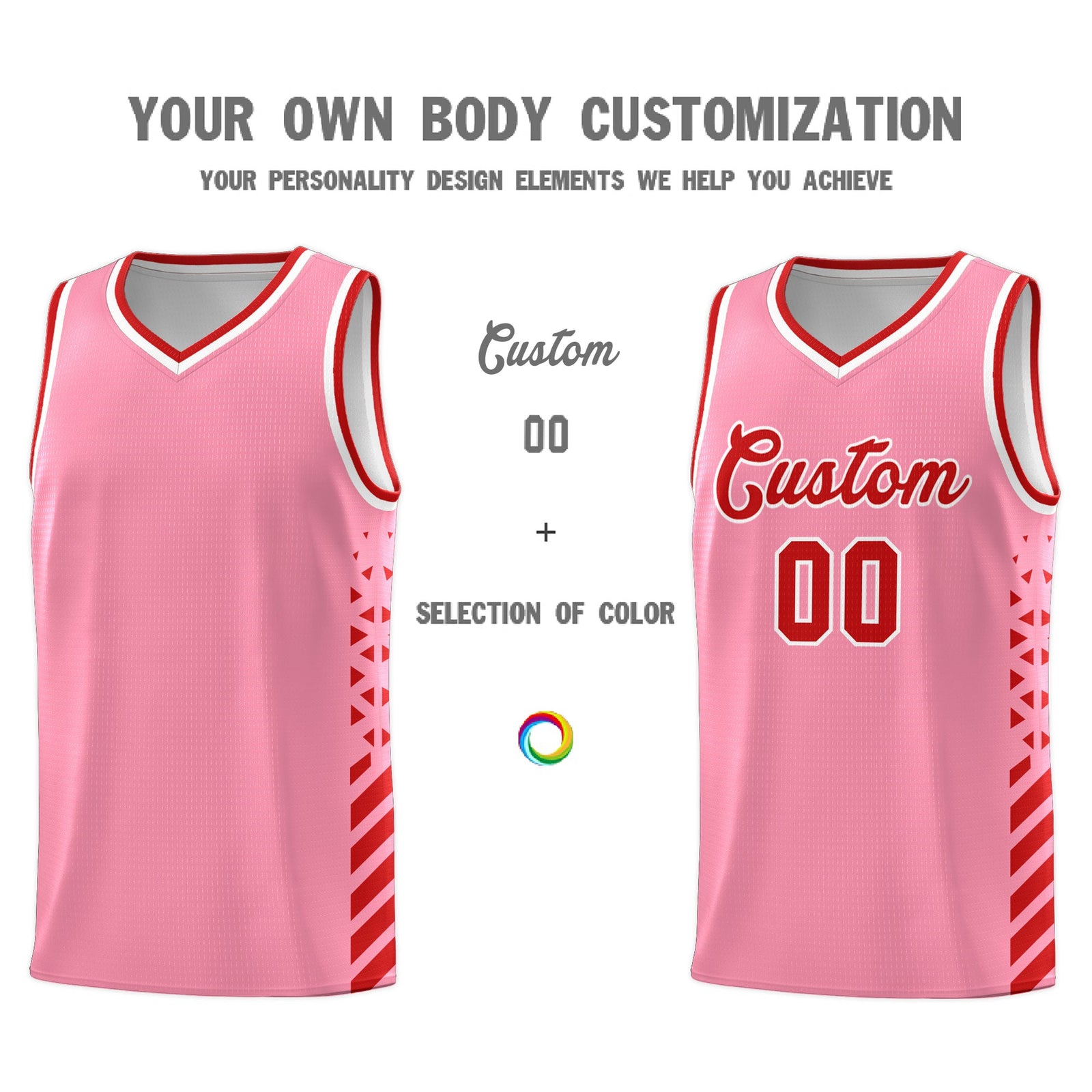 Custom Light Pink Red White Side Diamond Shapes Stripes Basketball Jersey | For Men,Sublimation Printed,Perfect for Teams,Perfect for Coaches | KXKSHOP