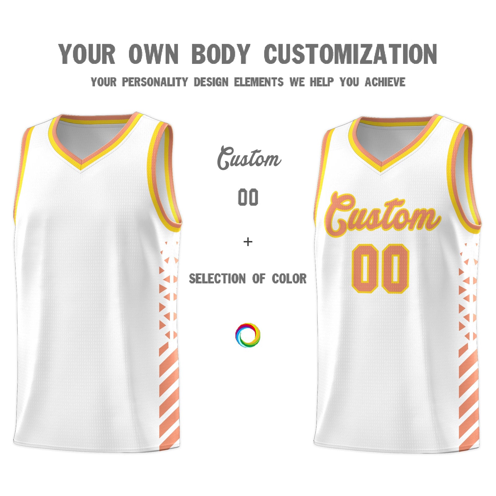 Custom White Light Orange Gold Side Diamond Shapes Stripes Basketball Jersey | For Men,Sublimation Printed,Perfect for Teams,Perfect for Coaches | KXKSHOP