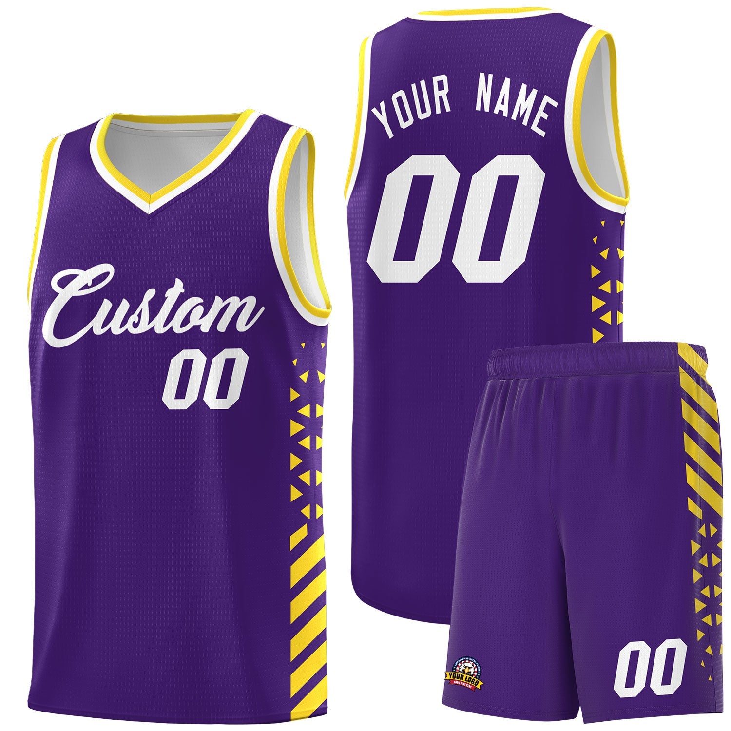 Custom Purple Gold White Side Diamond Shapes Stripes Basketball Jersey | For Men,Sublimation Printed,Perfect for Teams,Perfect for Coaches | KXKSHOP