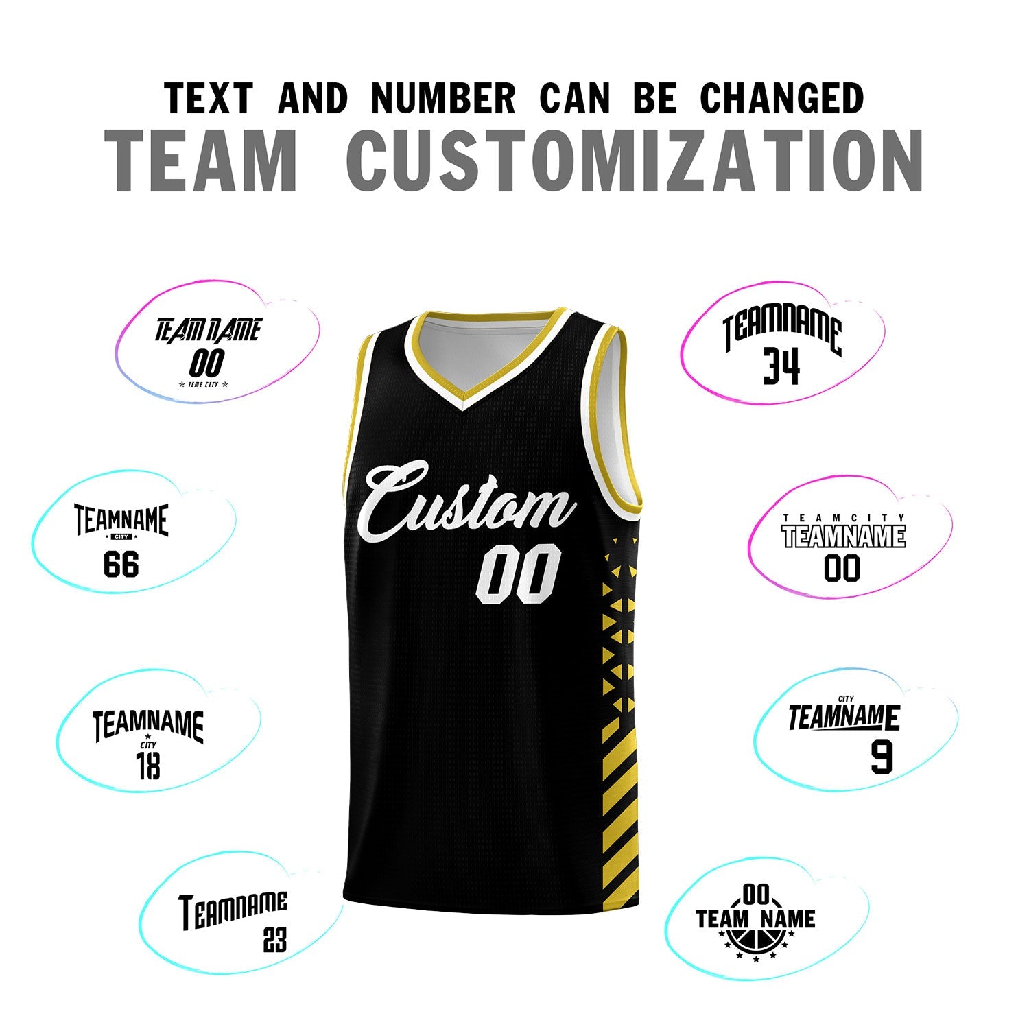 Custom Black Old Gold White Side Diamond Shapes Stripes Basketball Jersey | For Men,Sublimation Printed,Perfect for Teams,Perfect for Coaches | KXKSHOP