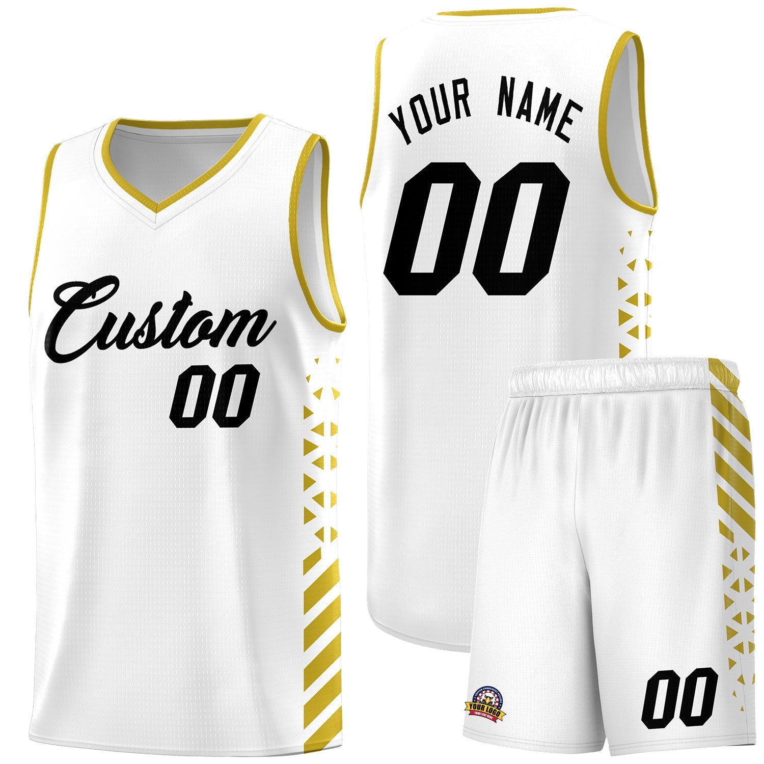 Custom White Old Gold Side Diamond Shapes Stripes Basketball Jersey | For Men,Sublimation Printed,Perfect for Teams,Perfect for Coaches | KXKSHOP
