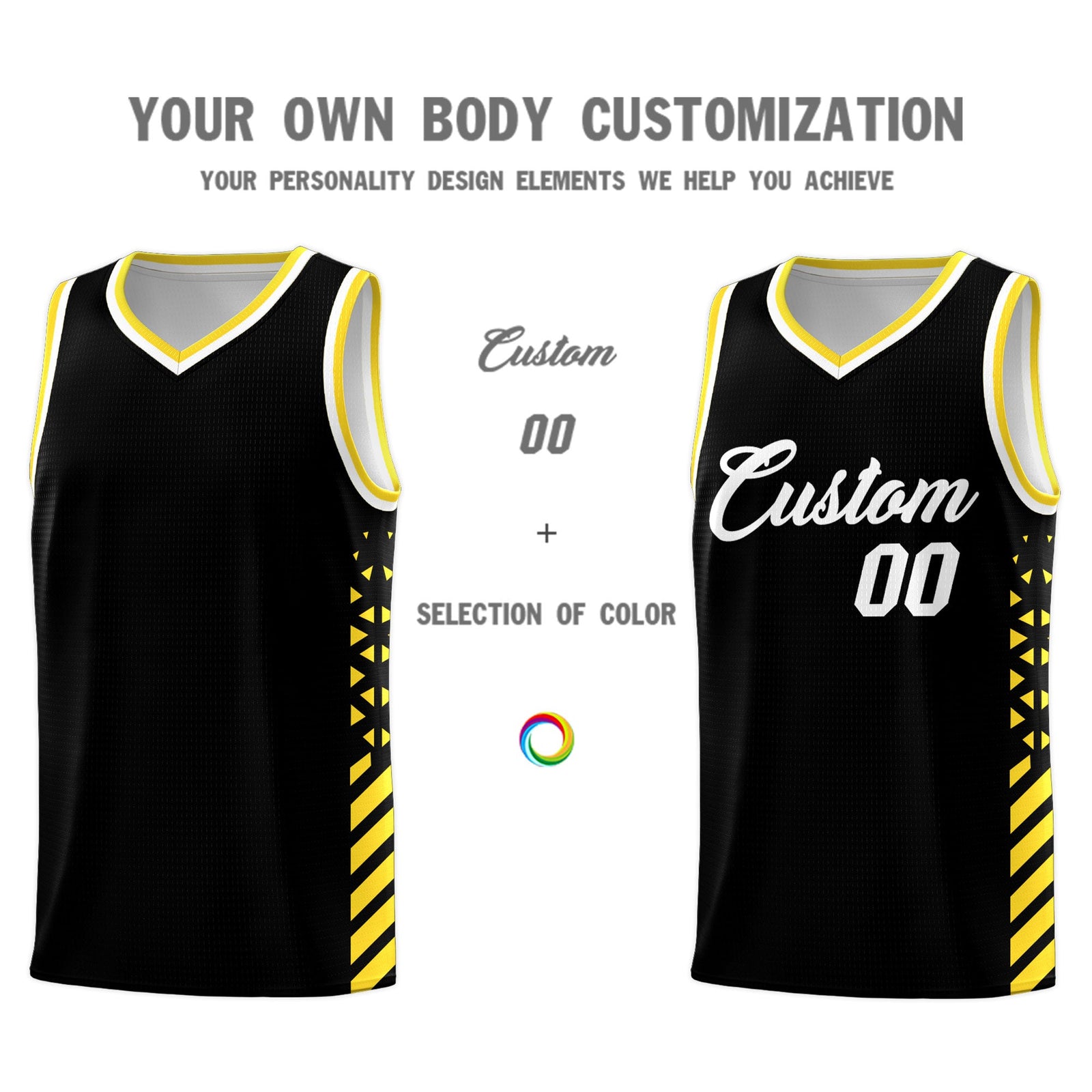 Custom Black Gold White Side Diamond Shapes Stripes Basketball Jersey | For Men,Sublimation Printed,Perfect for Teams,Perfect for Coaches | KXKSHOP