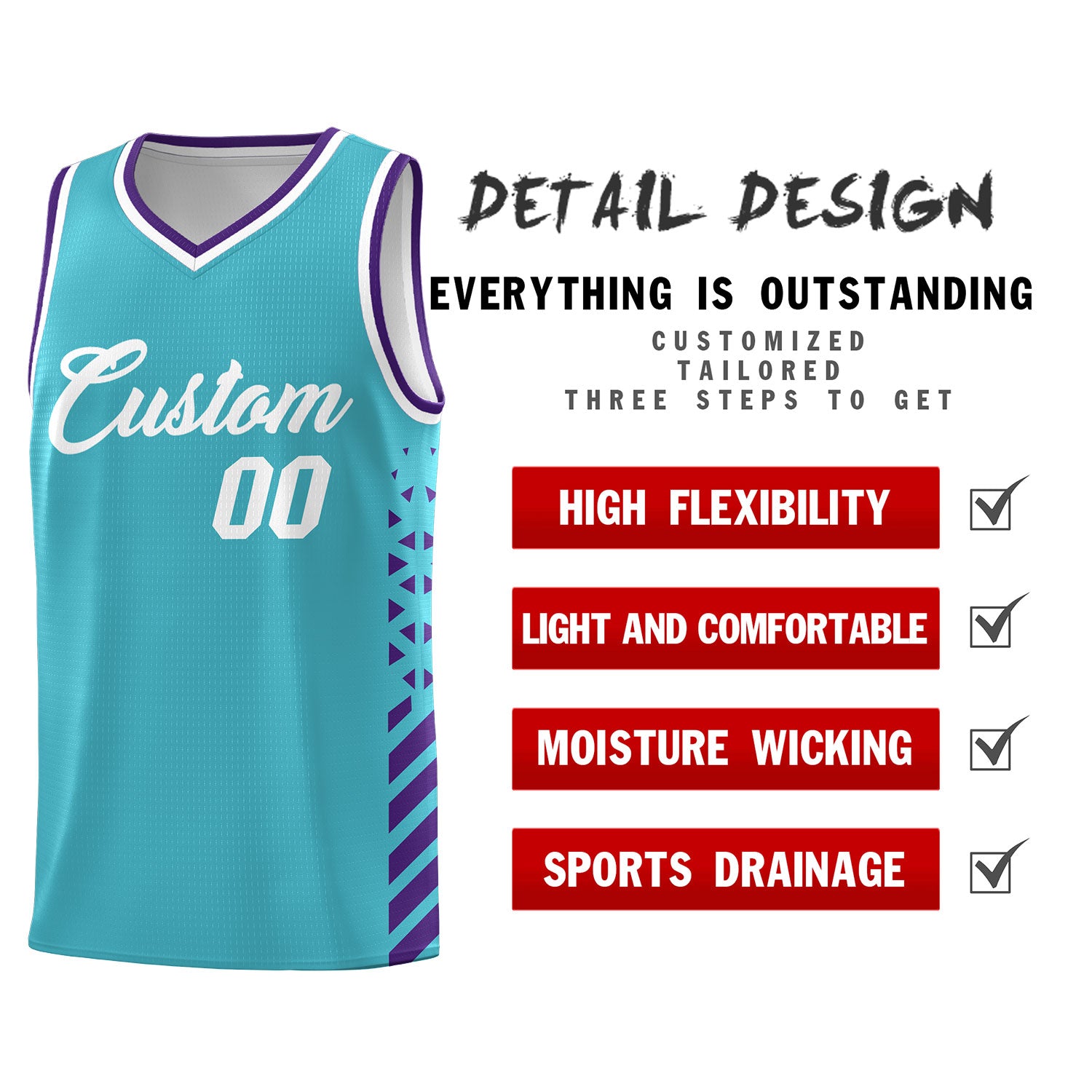 Custom Sky Blue Purple White Side Diamond Shapes Stripes Basketball Jersey | For Men,Sublimation Printed,Perfect for Teams,Perfect for Coaches | KXKSHOP