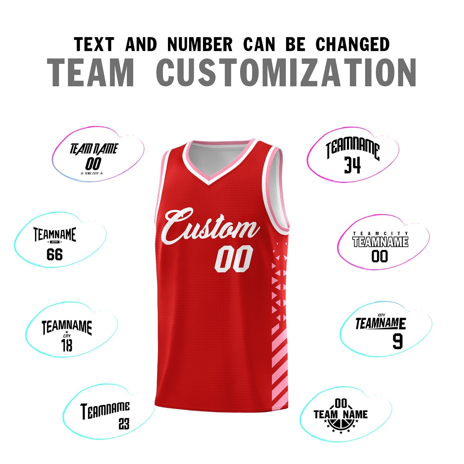 Custom Red Light Pink White Side Diamond Shapes Stripes Basketball Jersey | For Men,Sublimation Printed,Perfect for Teams,Perfect for Coaches | KXKSHOP