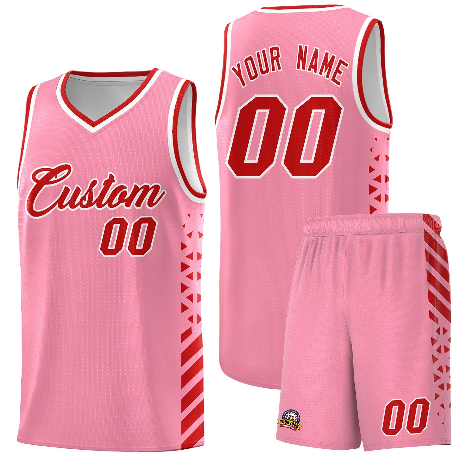 Custom Light Pink Red White Side Diamond Shapes Stripes Basketball Jersey | For Men,Sublimation Printed,Perfect for Teams,Perfect for Coaches | KXKSHOP
