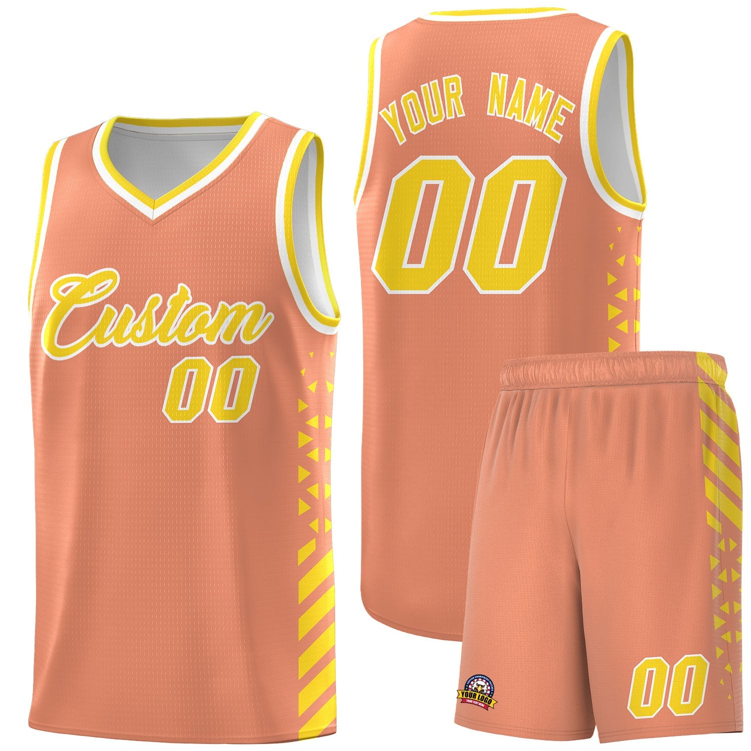 Custom Light Orange Gold White Side Diamond Shapes Stripes Basketball Jersey | For Men,Sublimation Printed,Perfect for Teams,Perfect for Coaches | KXKSHOP