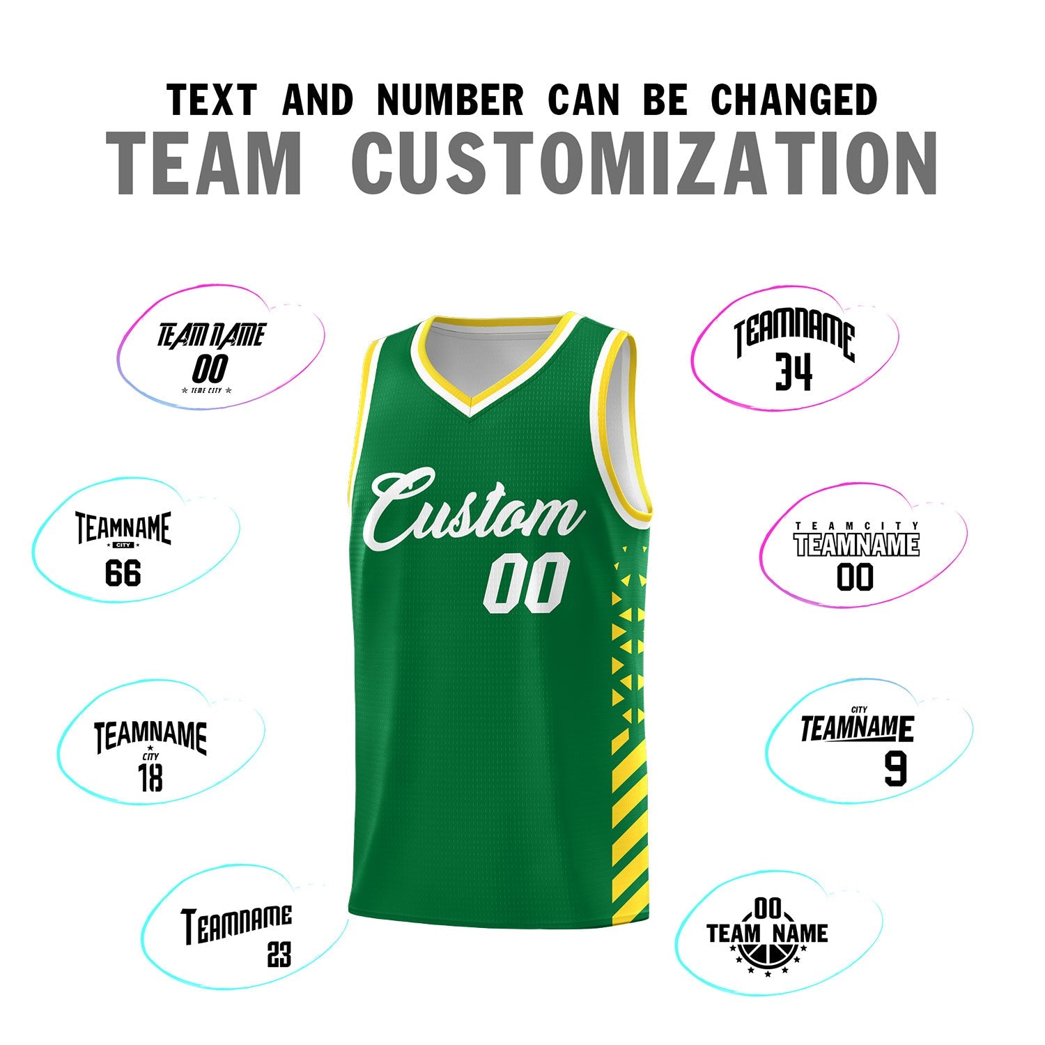 Custom Kelly Green Gold White Side Diamond Shapes Stripes Basketball Jersey | For Men,Sublimation Printed,Perfect for Teams,Perfect for Coaches | KXKSHOP