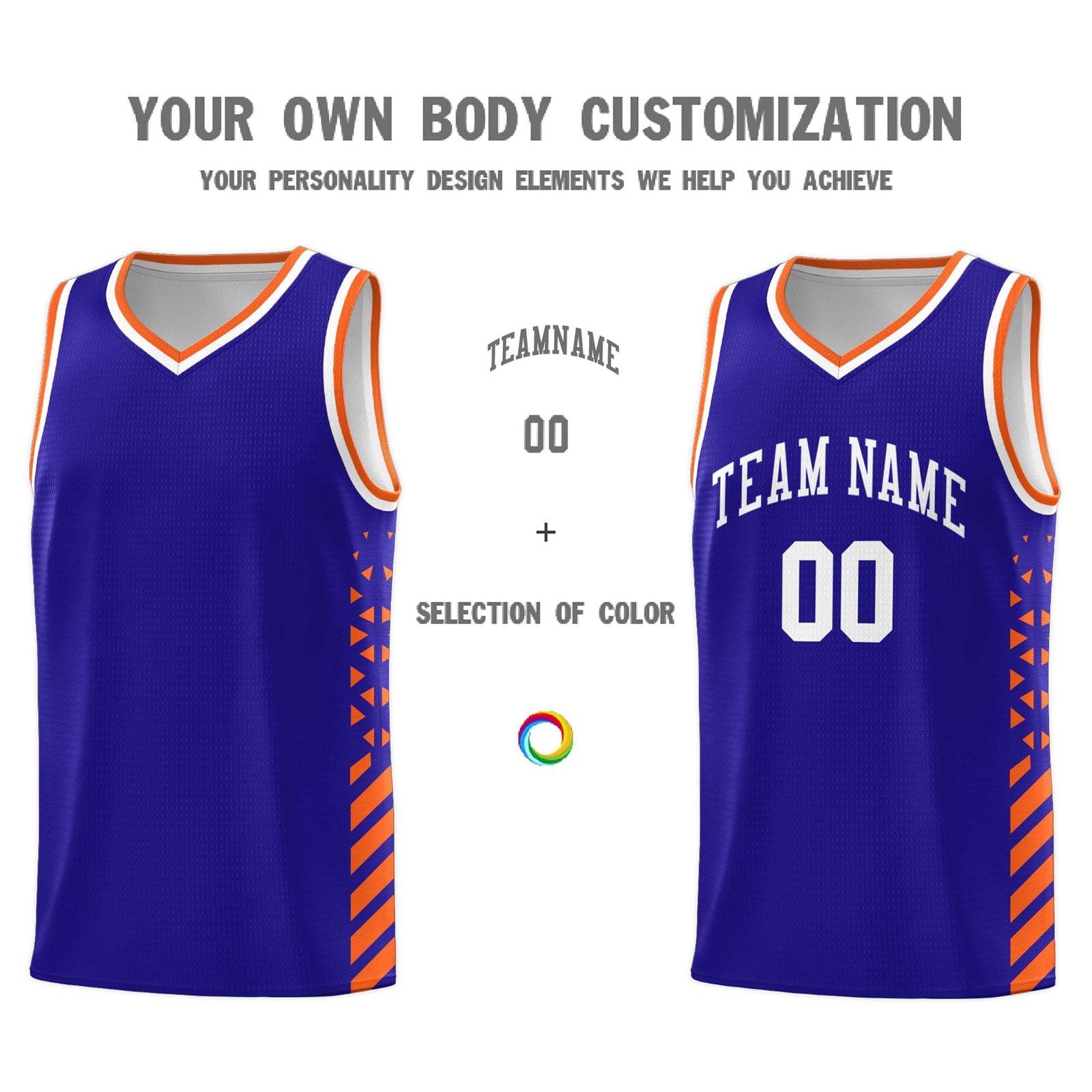 Custom Royal Blue Orange White Side Diamond Shapes Stripes Basketball Jersey | For Men,Sublimation Printed,Perfect for Teams,Perfect for Coaches | KXKSHOP