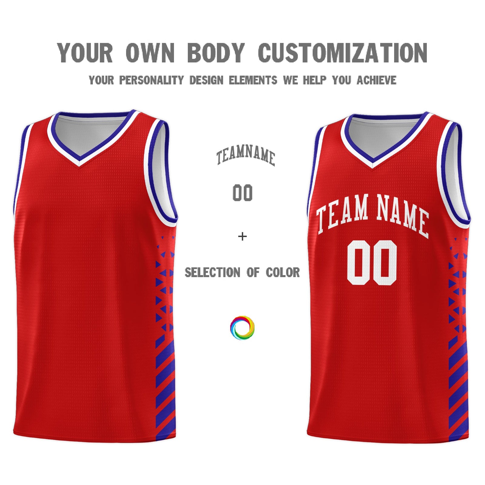 Custom Red Royal Blue White Side Diamond Shapes Stripes Basketball Jersey | For Men,Sublimation Printed,Perfect for Teams,Perfect for Coaches | KXKSHOP