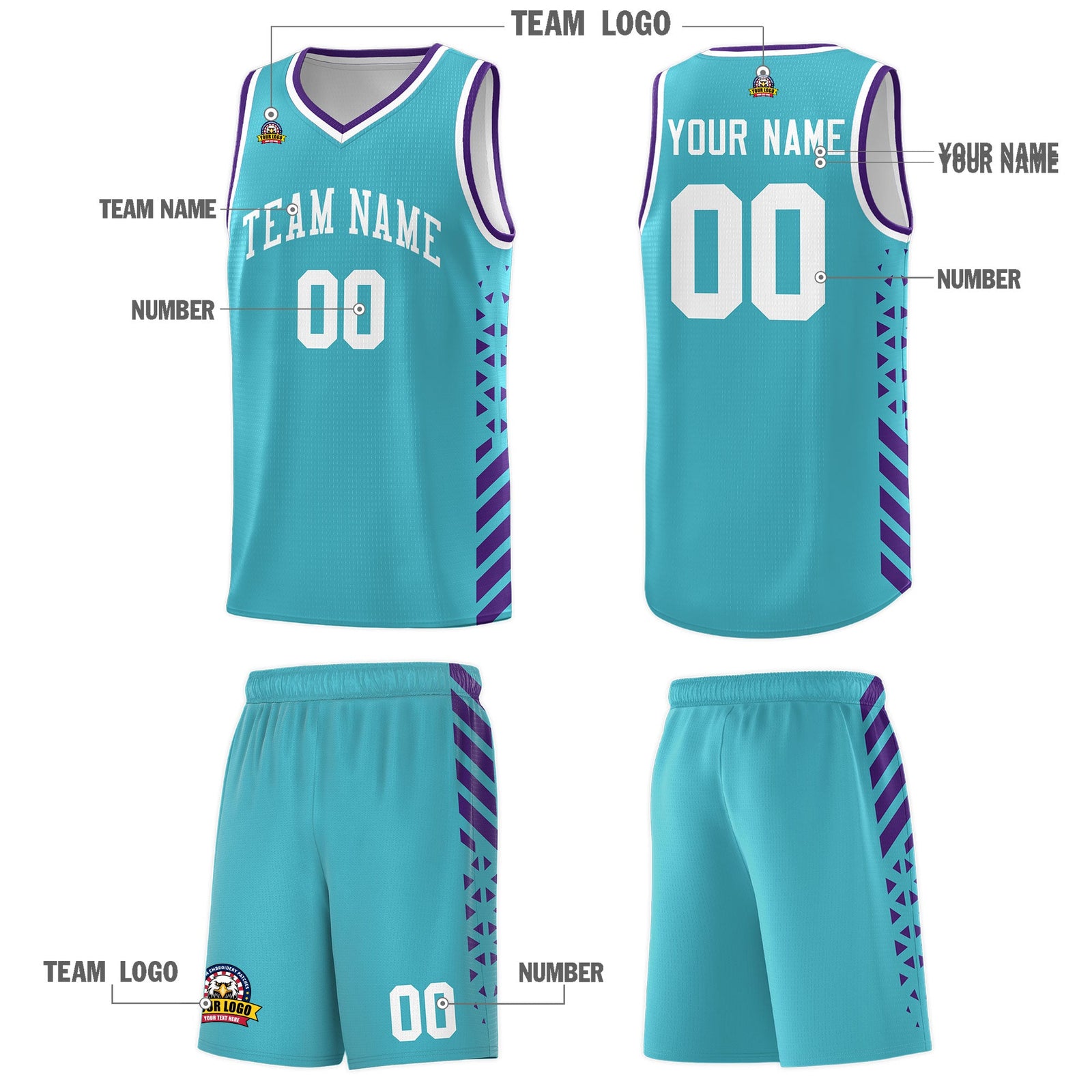 Custom Sky Blue Purple White Side Diamond Shapes Stripes Basketball Jersey | For Men,Sublimation Printed,Perfect for Teams,Perfect for Coaches | KXKSHOP