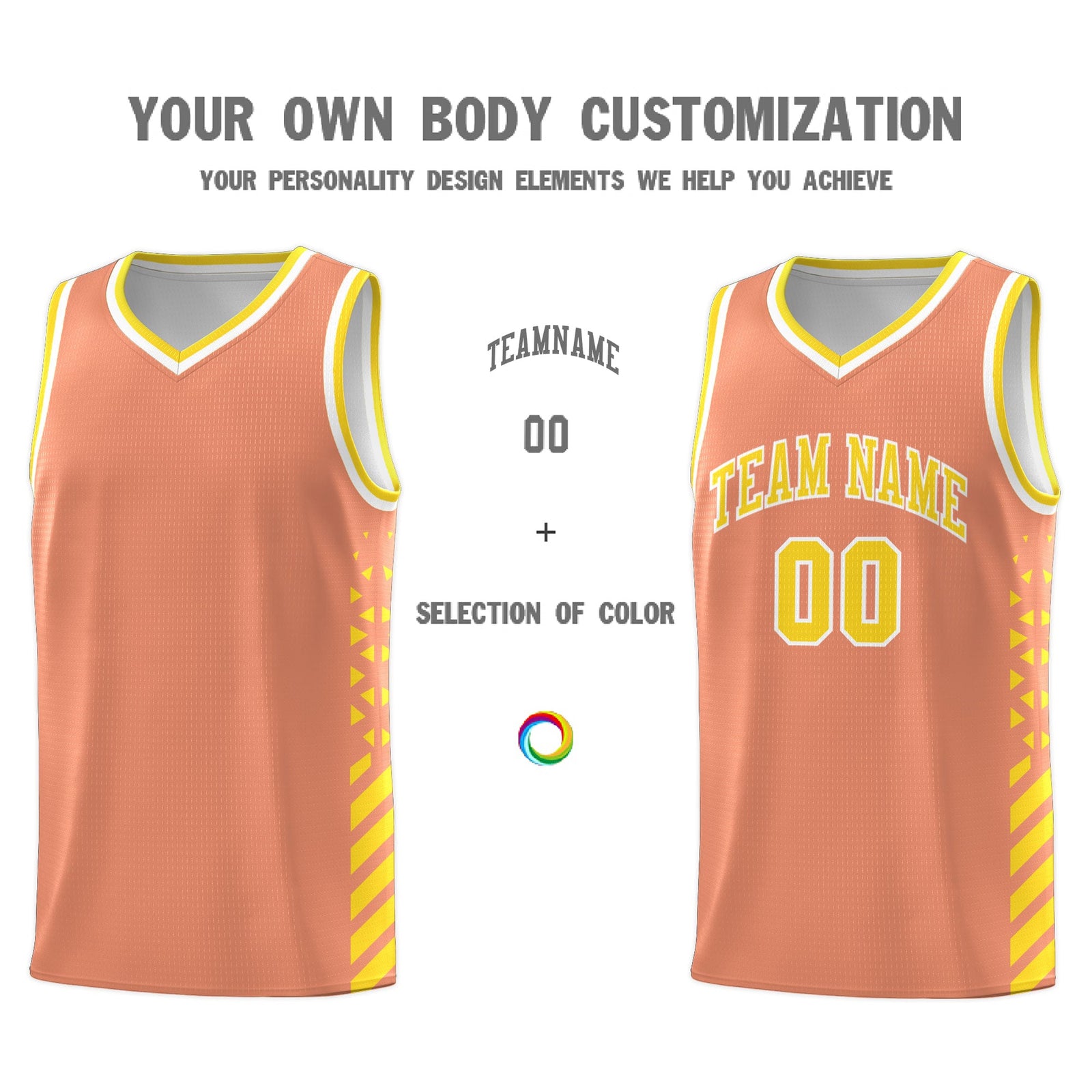 Custom Light Orange Gold White Side Diamond Shapes Stripes Basketball Jersey | For Men,Sublimation Printed,Perfect for Teams,Perfect for Coaches | KXKSHOP
