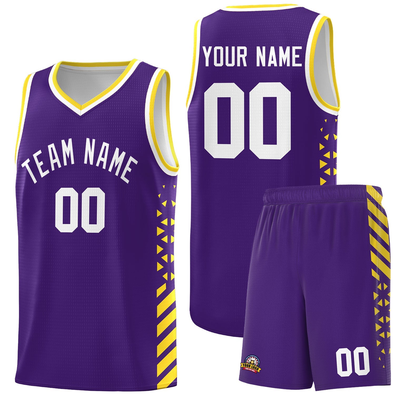 Custom Purple Gold White Side Diamond Shapes Stripes Basketball Jersey | For Men,Sublimation Printed,Perfect for Teams,Perfect for Coaches | KXKSHOP