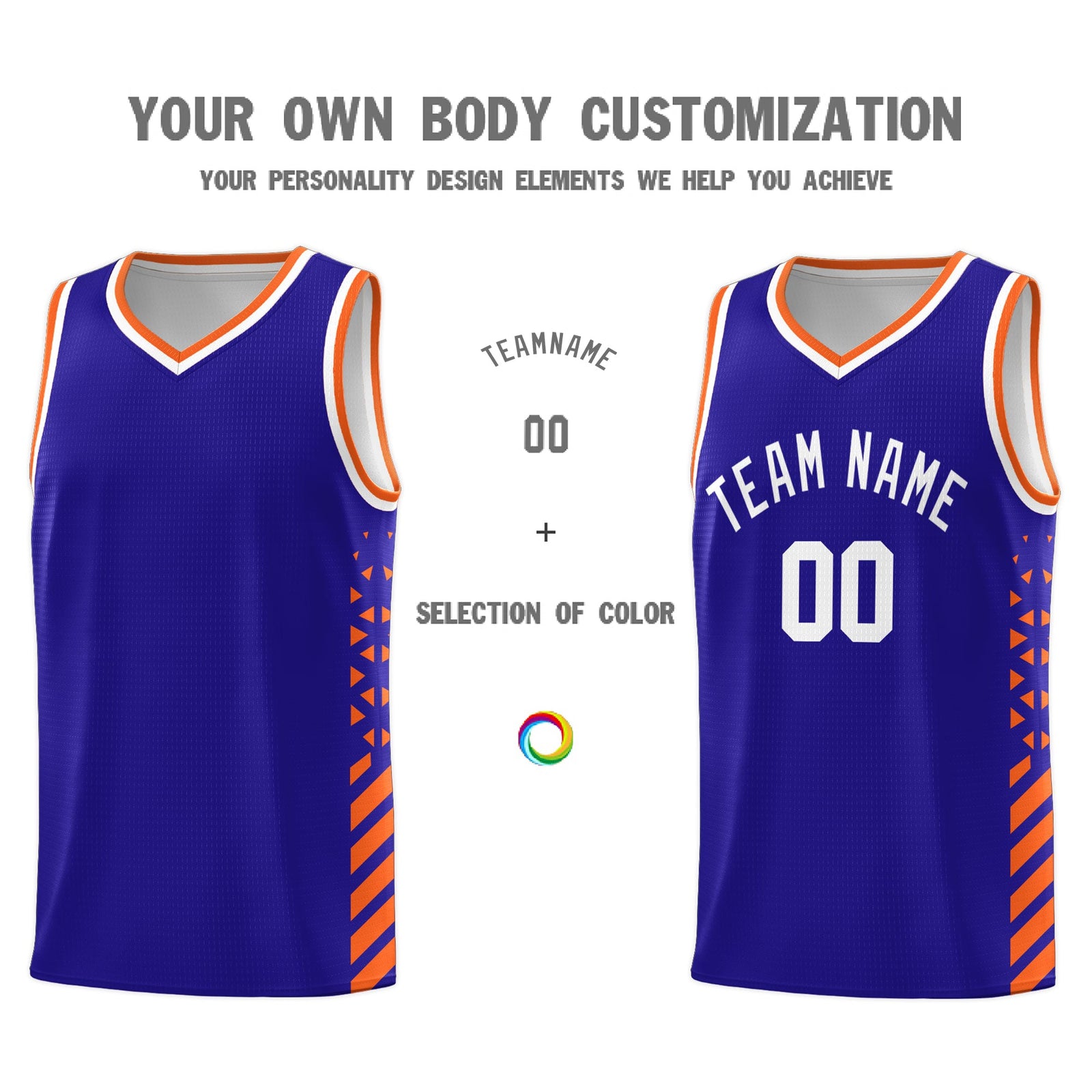 Custom Royal Blue Orange White Side Diamond Shapes Stripes Basketball Jersey | For Men,Sublimation Printed,Perfect for Teams,Perfect for Coaches | KXKSHOP