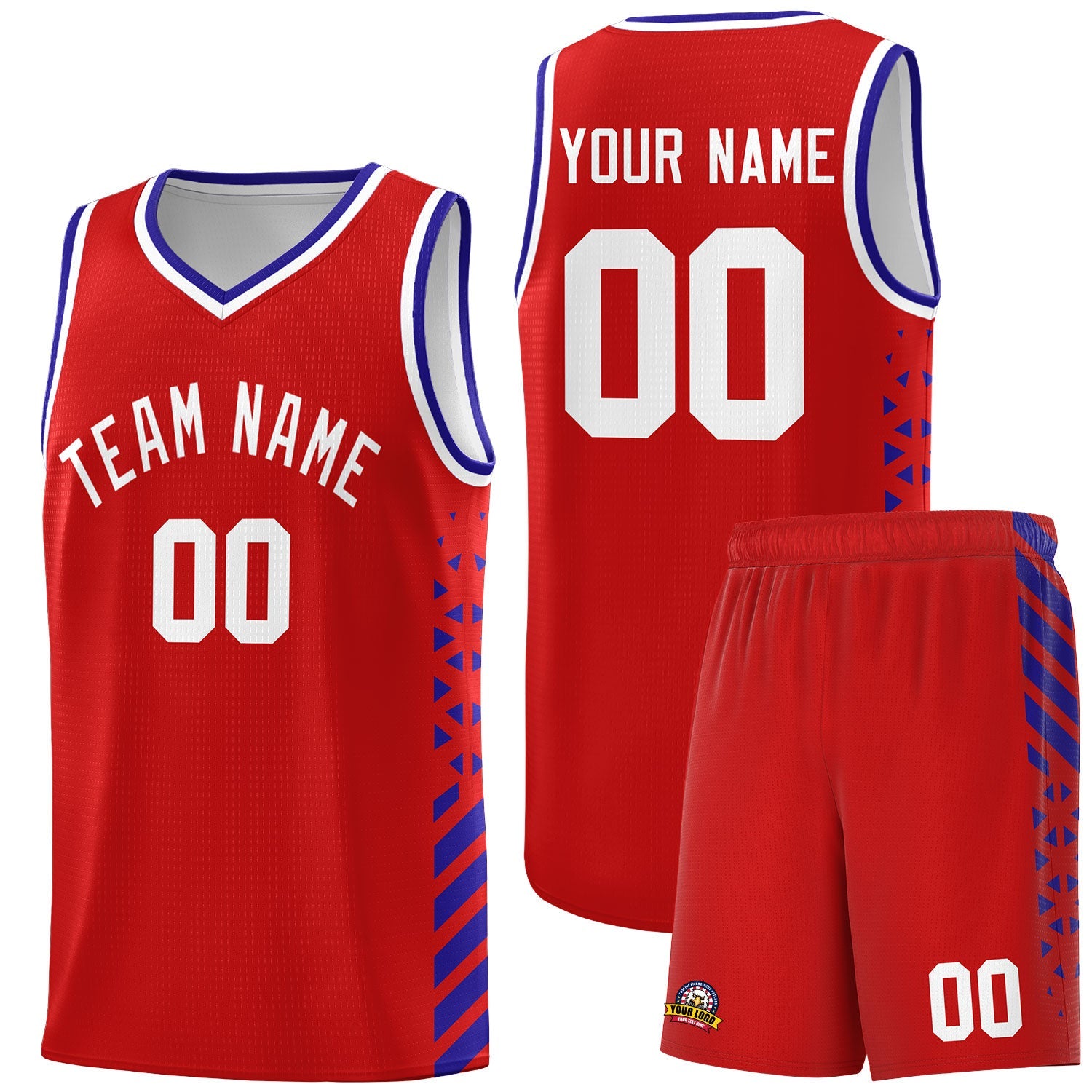 Custom Red Royal Blue White Side Diamond Shapes Stripes Basketball Jersey | For Men,Sublimation Printed,Perfect for Teams,Perfect for Coaches | KXKSHOP