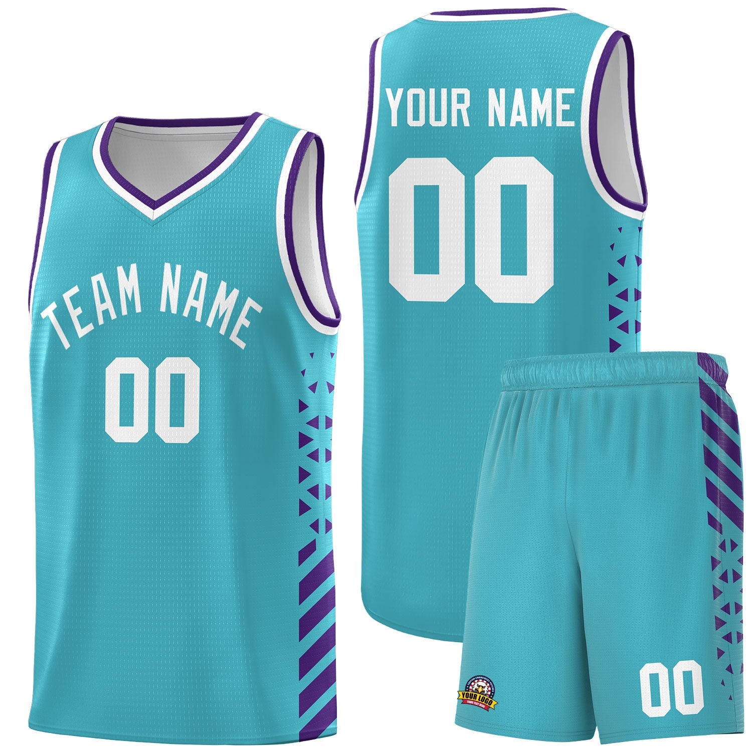 Custom Sky Blue Purple White Side Diamond Shapes Stripes Basketball Jersey | For Men,Sublimation Printed,Perfect for Teams,Perfect for Coaches | KXKSHOP