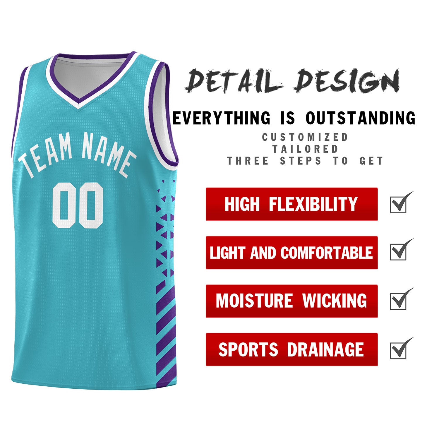 Custom Sky Blue Purple White Side Diamond Shapes Stripes Basketball Jersey | For Men,Sublimation Printed,Perfect for Teams,Perfect for Coaches | KXKSHOP