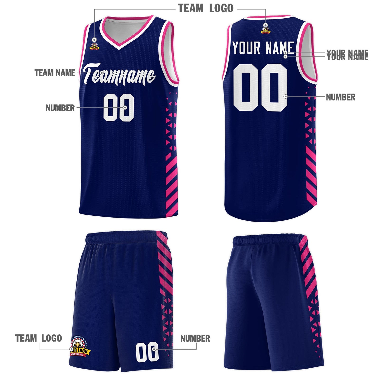 Custom Navy Rose Red White Side Diamond Shapes Stripes Basketball Jersey | For Men,Sublimation Printed,Perfect for Teams,Perfect for Coaches | KXKSHOP