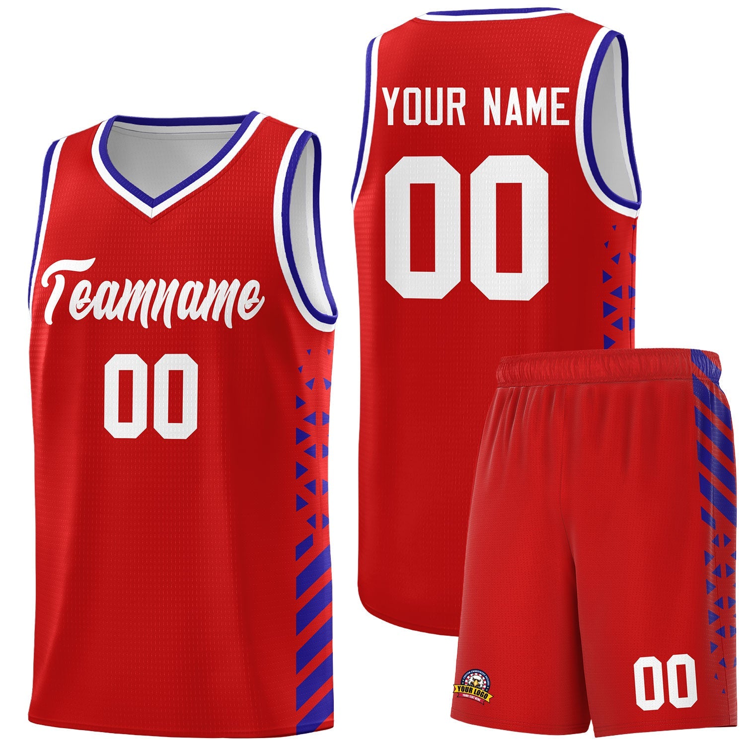 Custom Red Royal Blue White Side Diamond Shapes Stripes Basketball Jersey | For Men,Sublimation Printed,Perfect for Teams,Perfect for Coaches | KXKSHOP