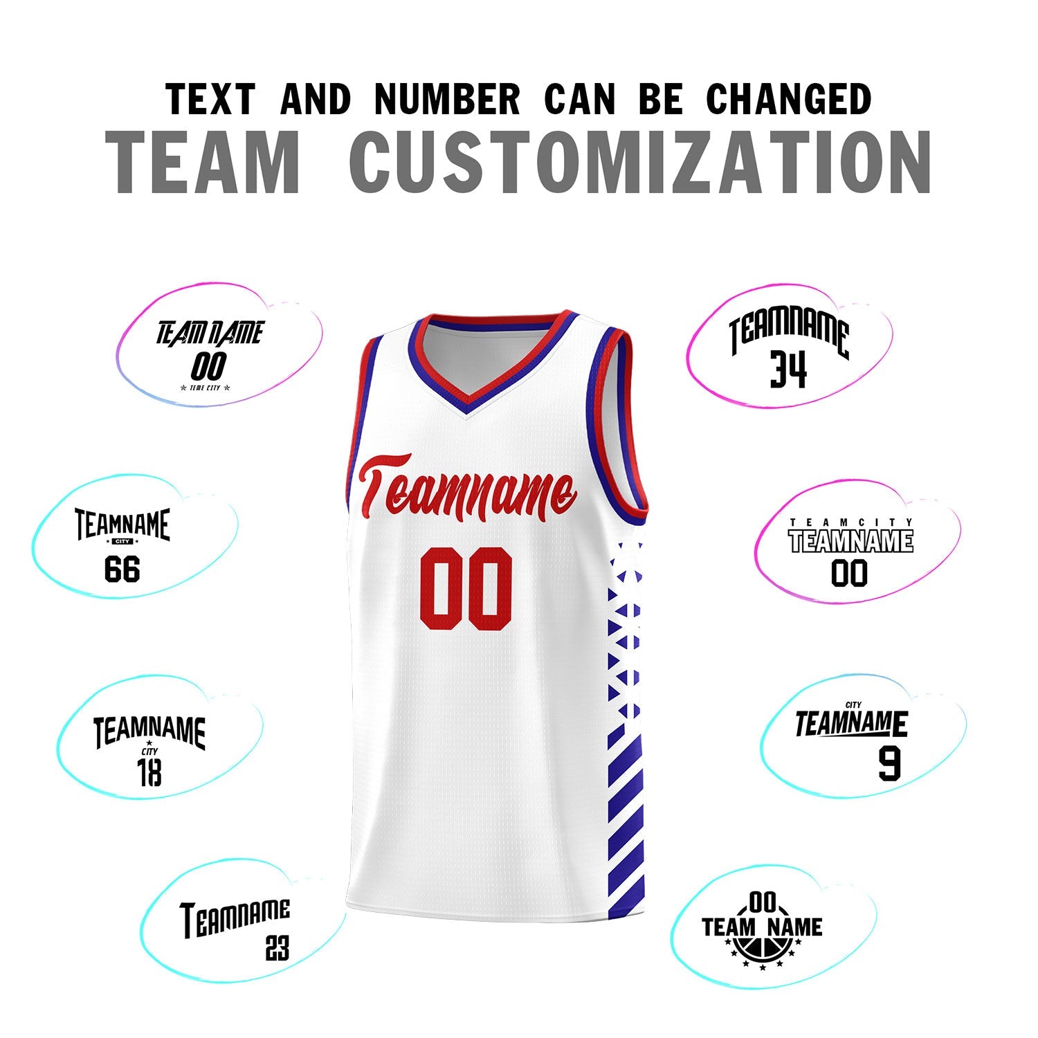 Custom White Royal Blue Red Side Diamond Shapes Stripes Basketball Jersey | For Men,Sublimation Printed,Perfect for Teams,Perfect for Coaches | KXKSHOP