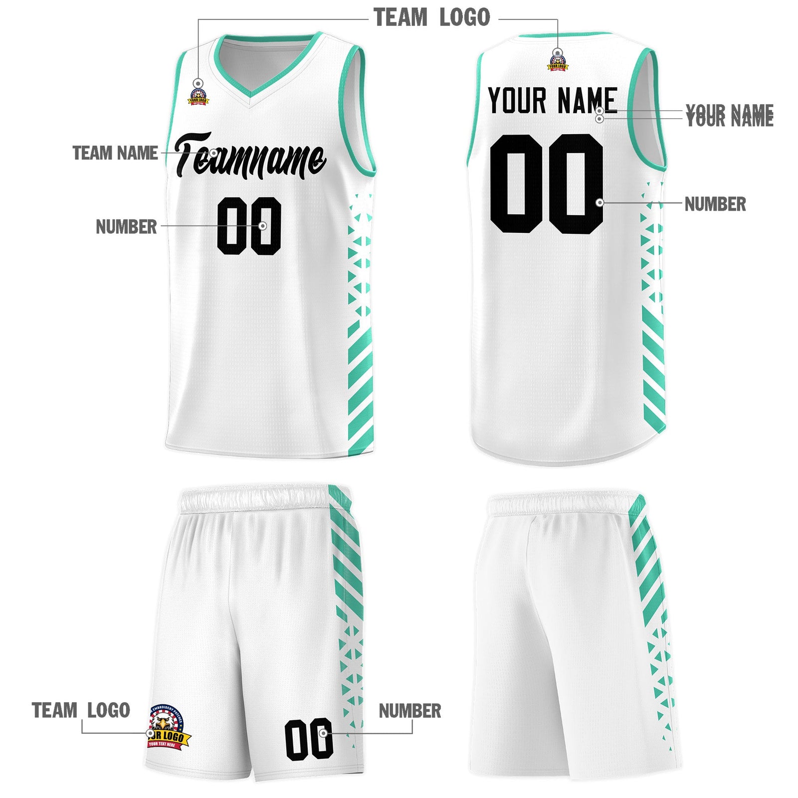 Custom White Bright Green Side Diamond Shapes Stripes Basketball Jersey | For Men,Sublimation Printed,Perfect for Teams,Perfect for Coaches | KXKSHOP