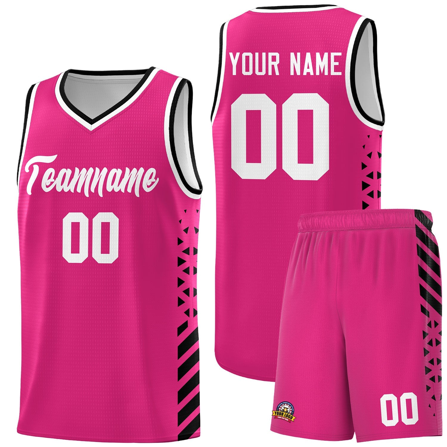Custom Rose Red Black White Side Diamond Shapes Stripes Basketball Jersey | For Men,Sublimation Printed,Perfect for Teams,Perfect for Coaches | KXKSHOP