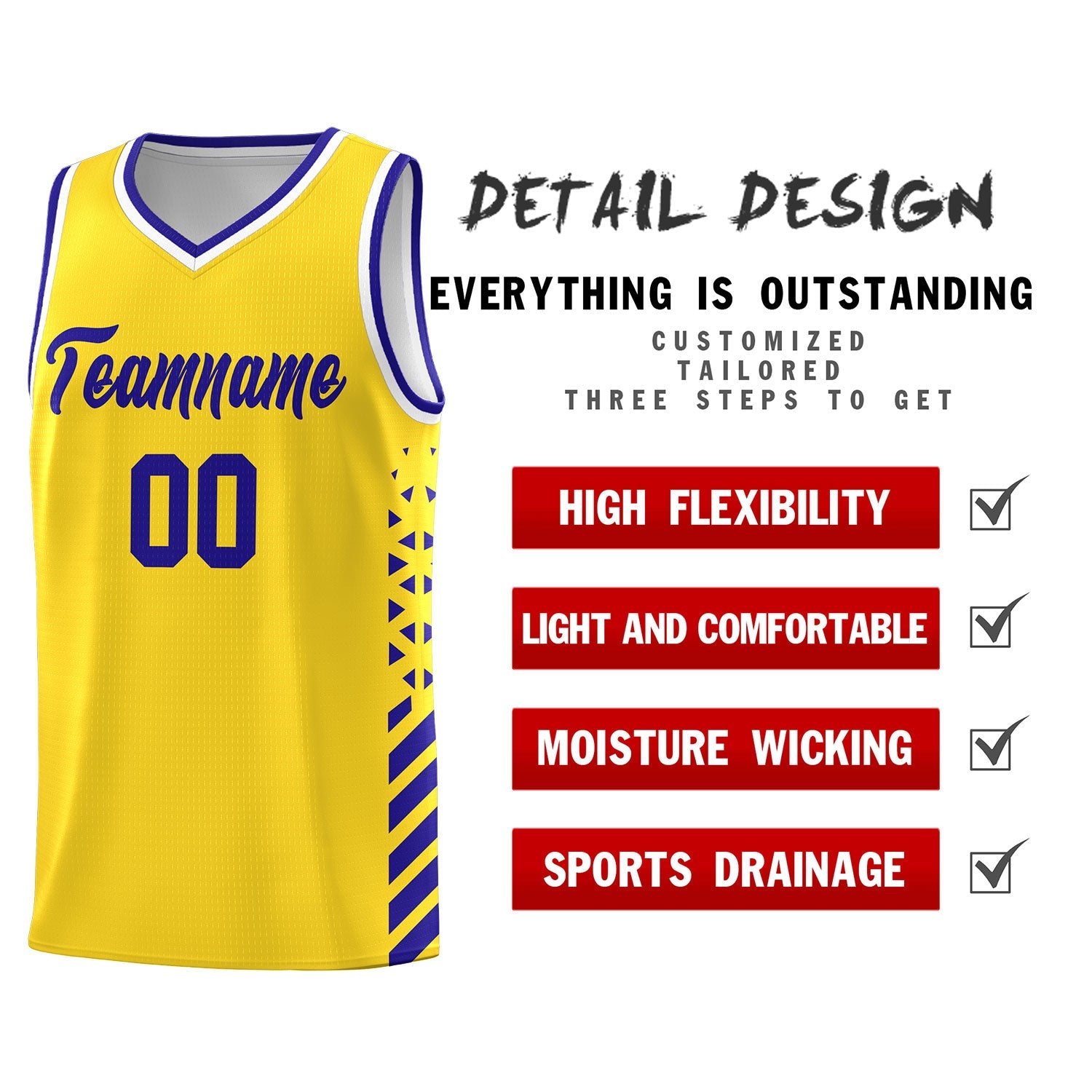 Custom Gold Royal Blue White Side Diamond Shapes Stripes Basketball Jersey | For Men,Sublimation Printed,Perfect for Teams,Perfect for Coaches | KXKSHOP