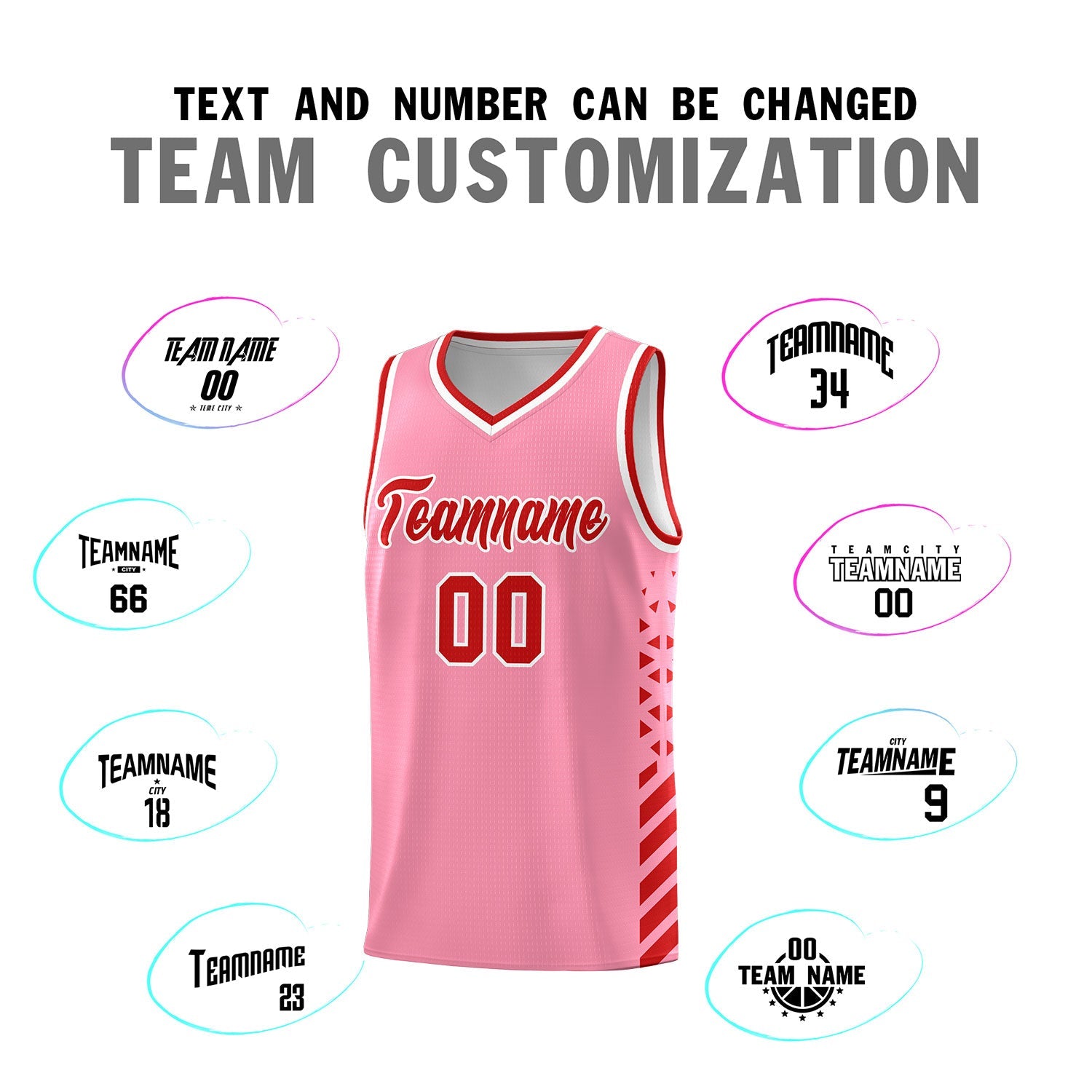 Custom Light Pink Red White Side Diamond Shapes Stripes Basketball Jersey | For Men,Sublimation Printed,Perfect for Teams,Perfect for Coaches | KXKSHOP