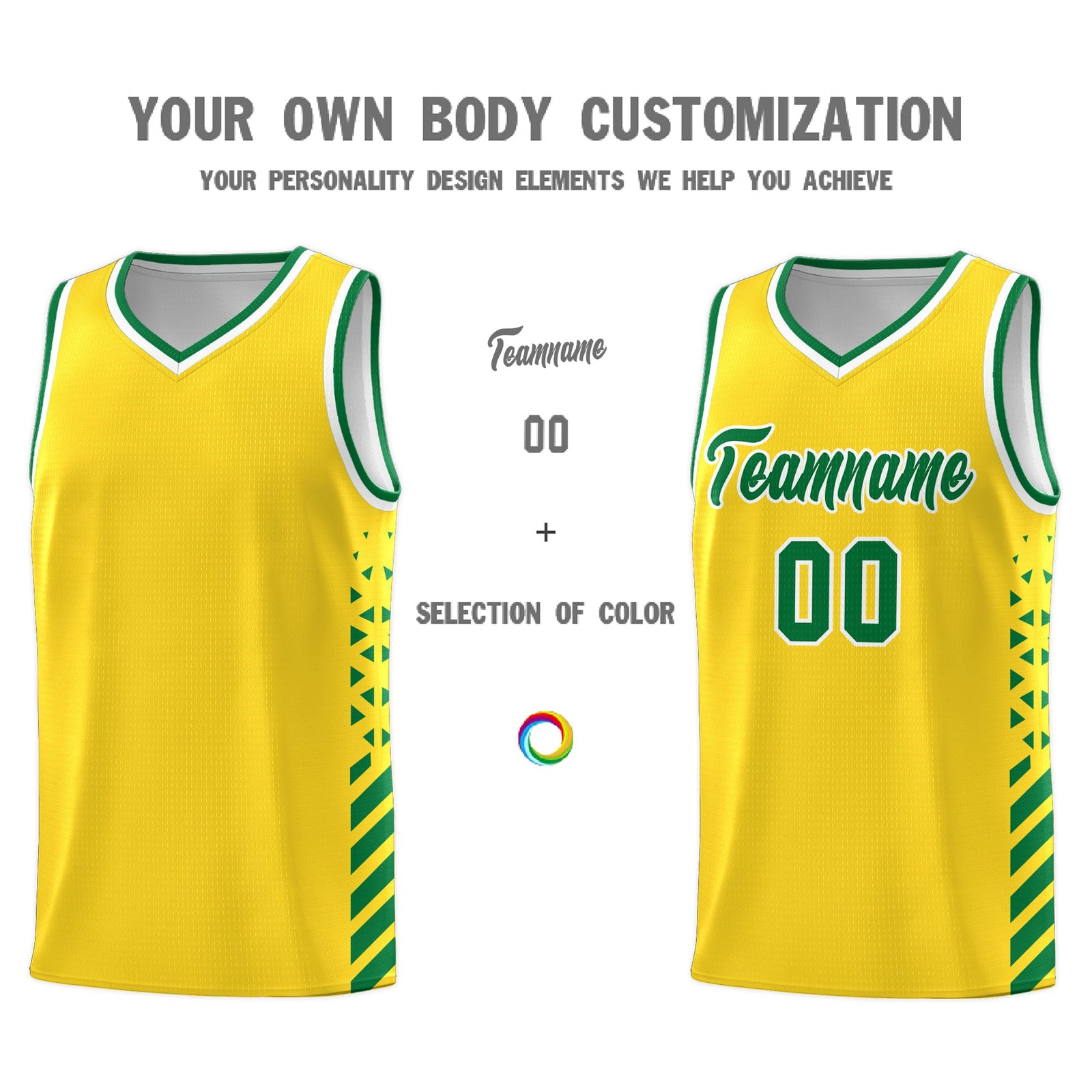 Custom Gold Kelly Green White Side Diamond Shapes Stripes Basketball Jersey | For Men,Sublimation Printed,Perfect for Teams,Perfect for Coaches | KXKSHOP