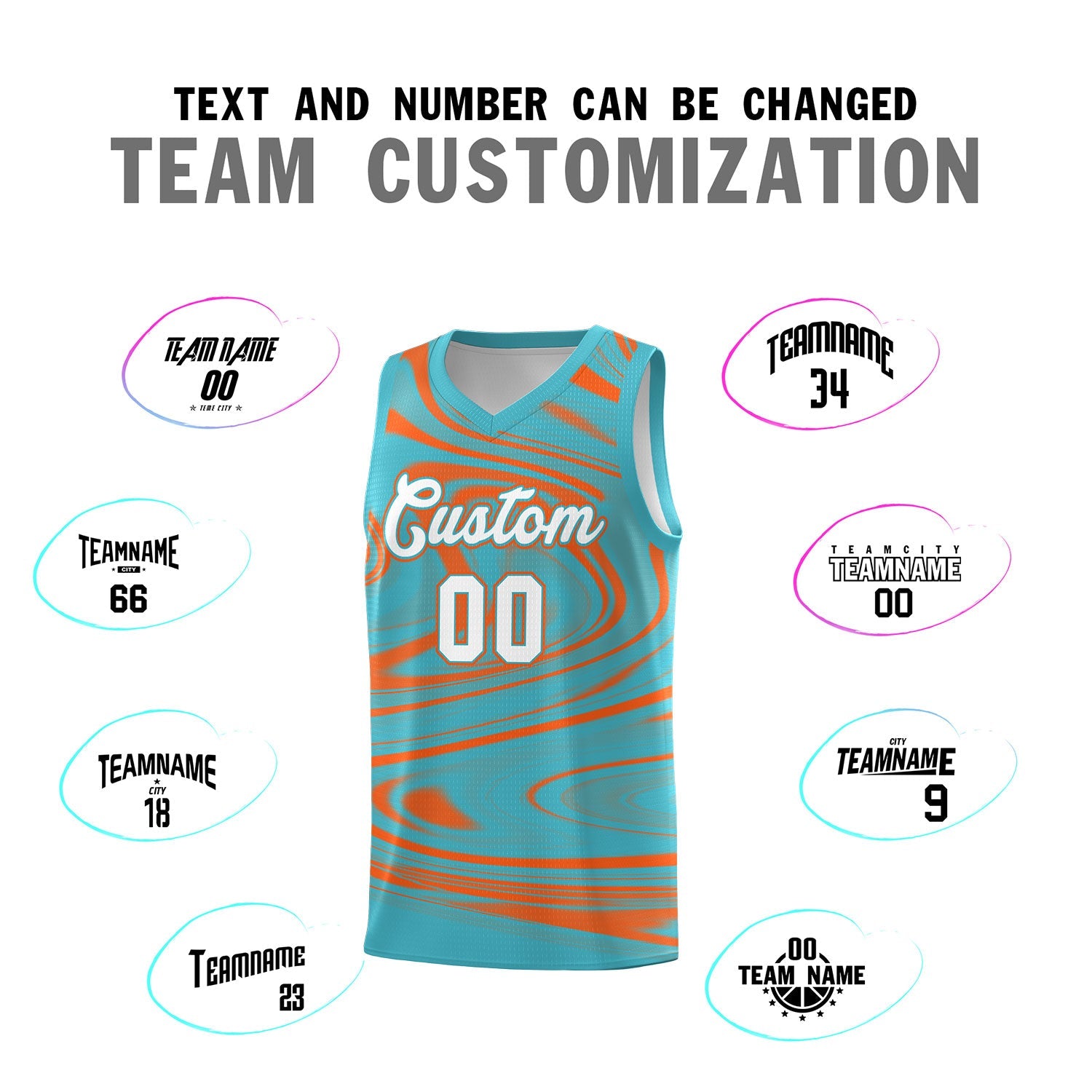 Custom Aqua Orange Graffiti Pattern Fluids Style Sports Uniform Basketball Jersey Sets
