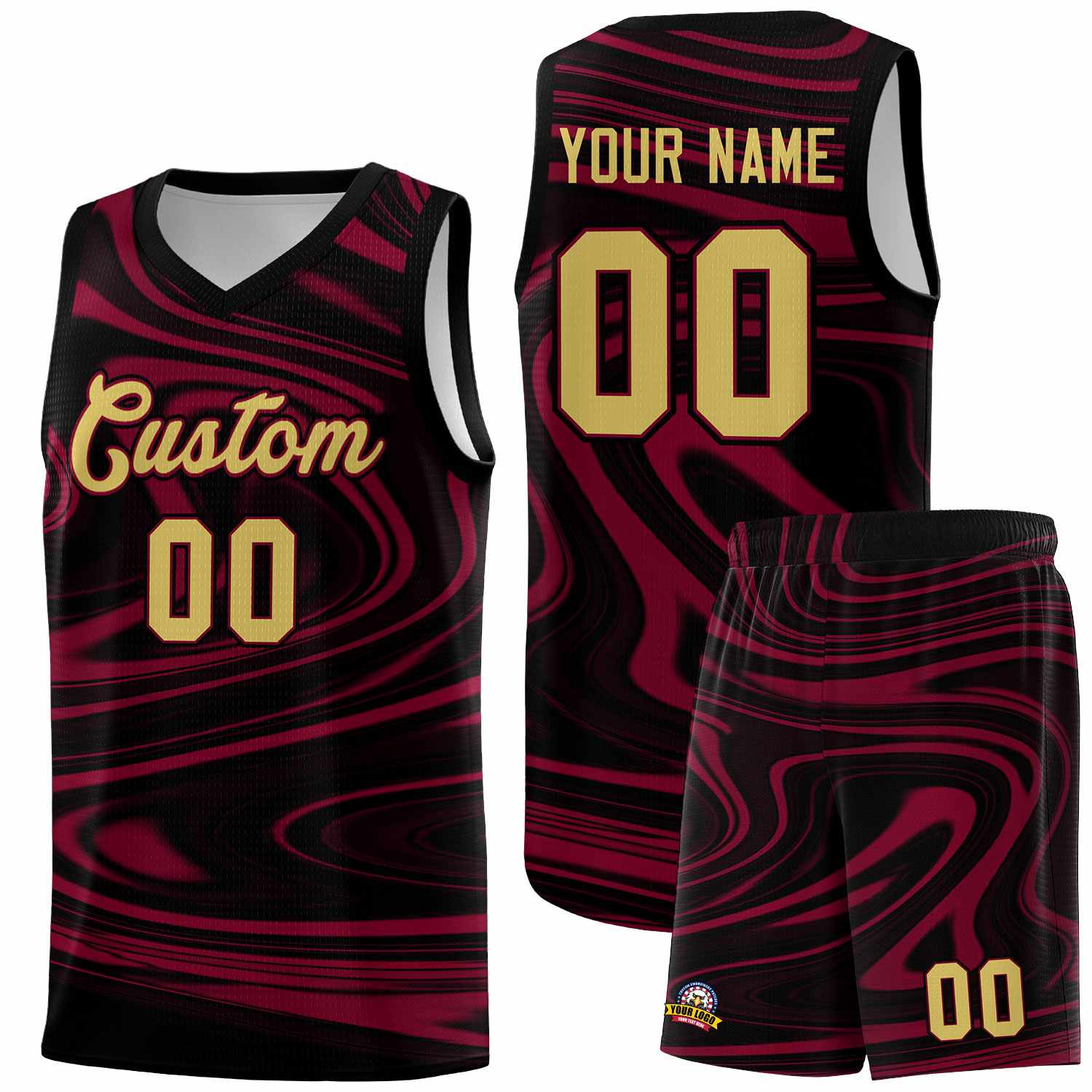 Custom Black Crimson Graffiti Pattern Fluids Style Sports Uniform Basketball Jersey Sets