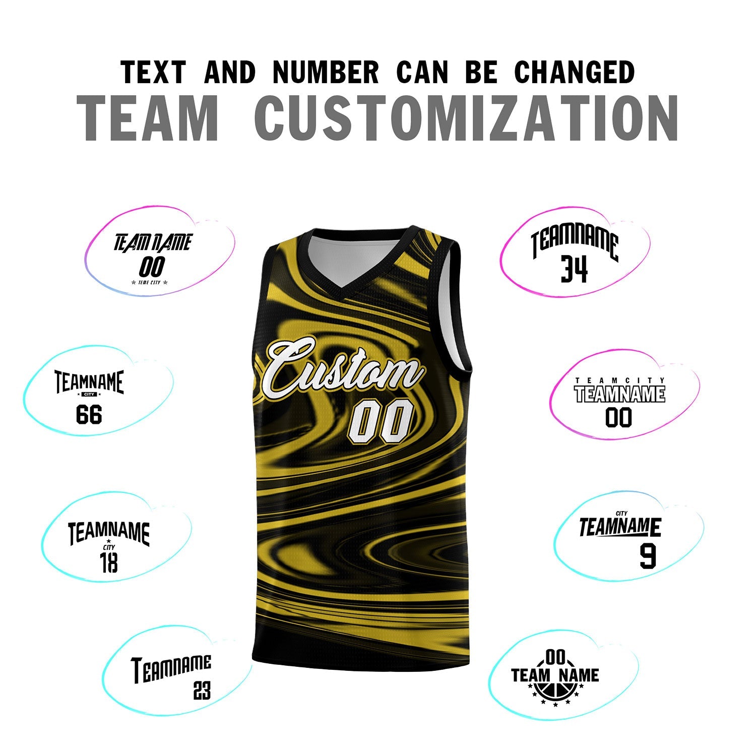Custom Black Old Gold Graffiti Pattern Fluids Style Sports Uniform Basketball Jersey Sets