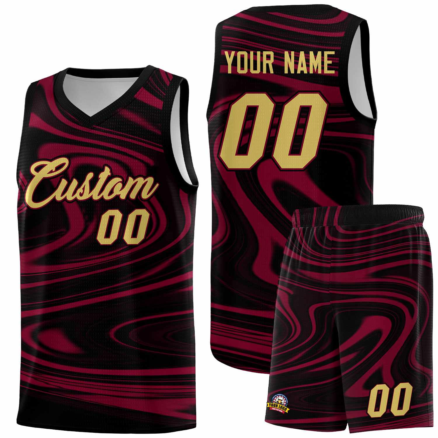 Custom Black Crimson Graffiti Pattern Fluids Style Sports Uniform Basketball Jersey Sets
