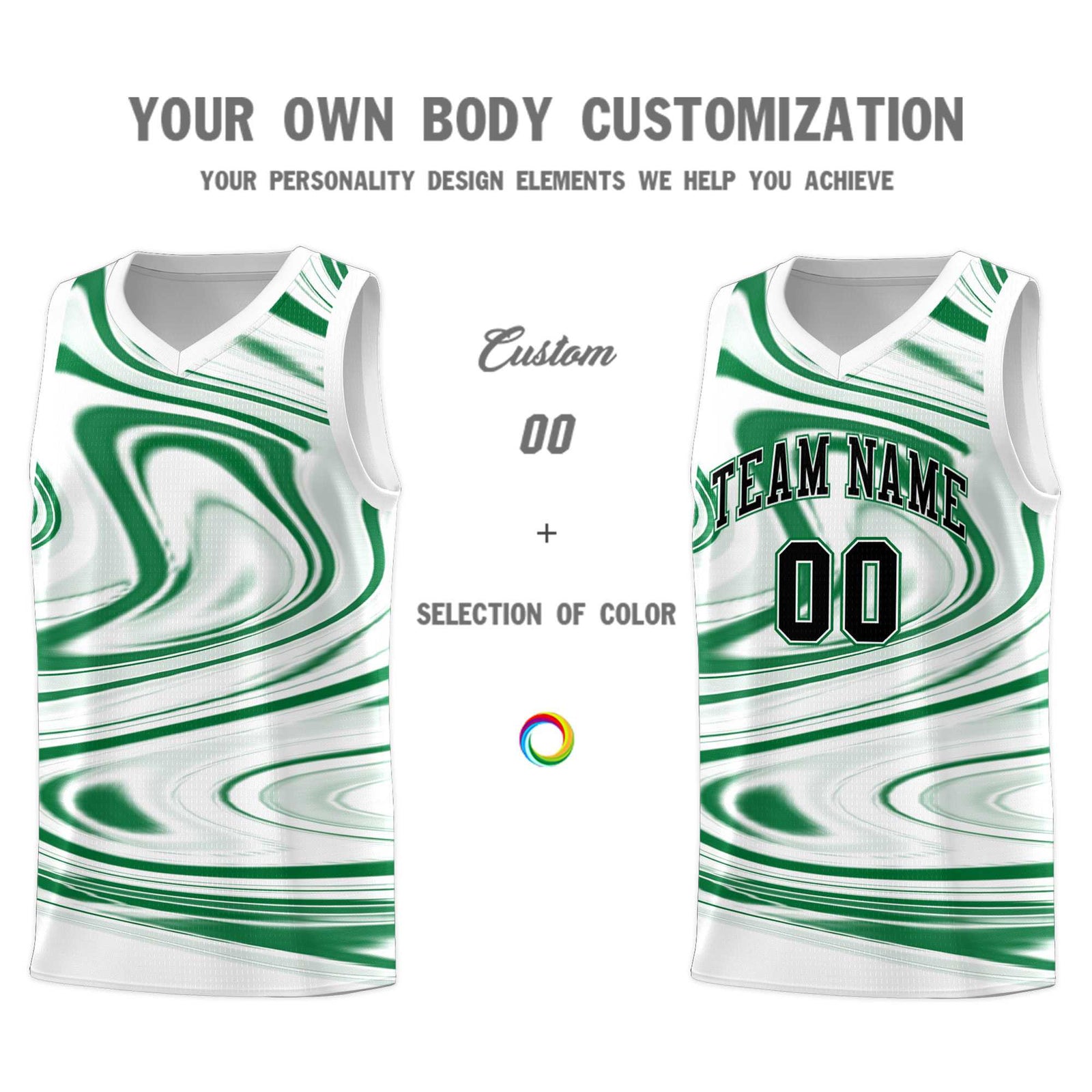 Custom White Kelly Green Graffiti Pattern Fluids Style Sports Uniform Basketball Jersey Sets