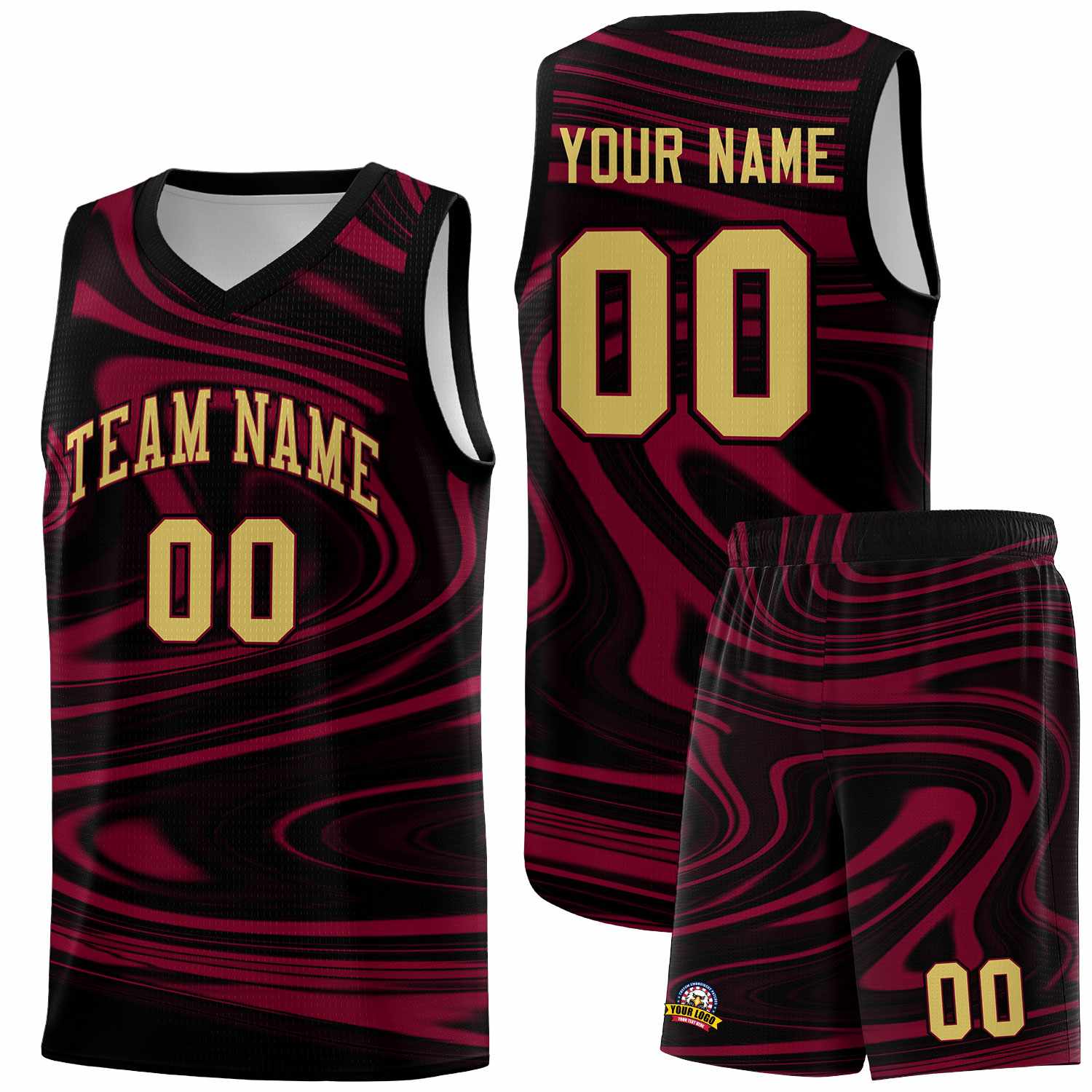 Custom Black Crimson Graffiti Pattern Fluids Style Sports Uniform Basketball Jersey Sets