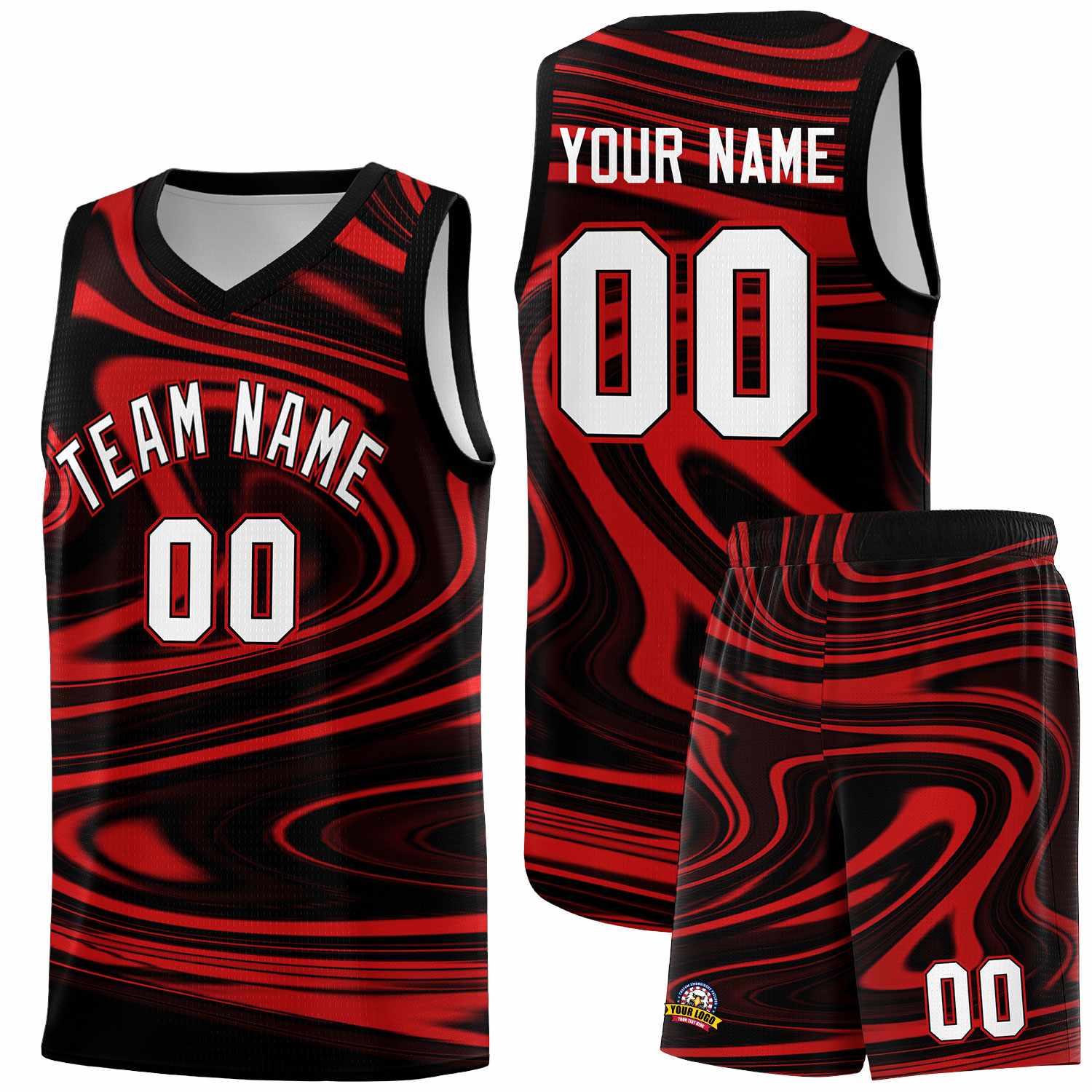 Custom Black Red Graffiti Pattern Fluids Style Sports Uniform Basketball Jersey Sets