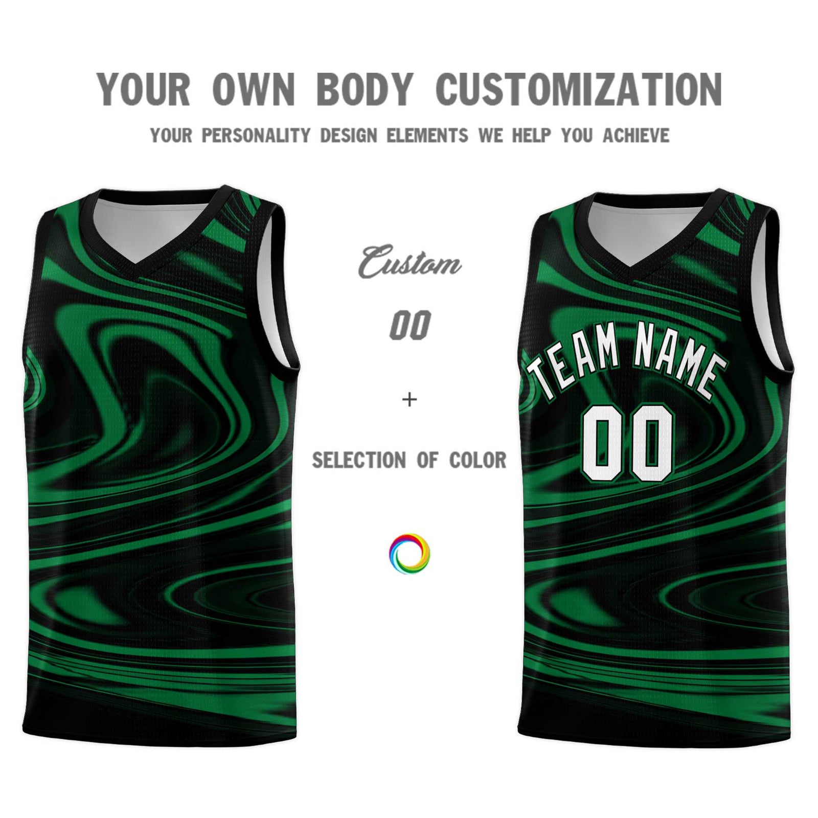 Custom Black Kelly Green Graffiti Pattern Fluids Style Sports Uniform Basketball Jersey Sets