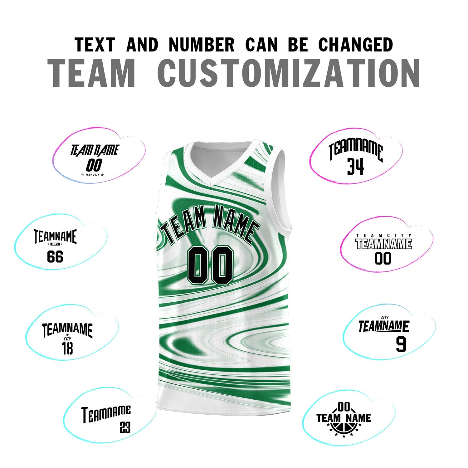 Custom White Kelly Green Graffiti Pattern Fluids Style Sports Uniform Basketball Jersey Sets