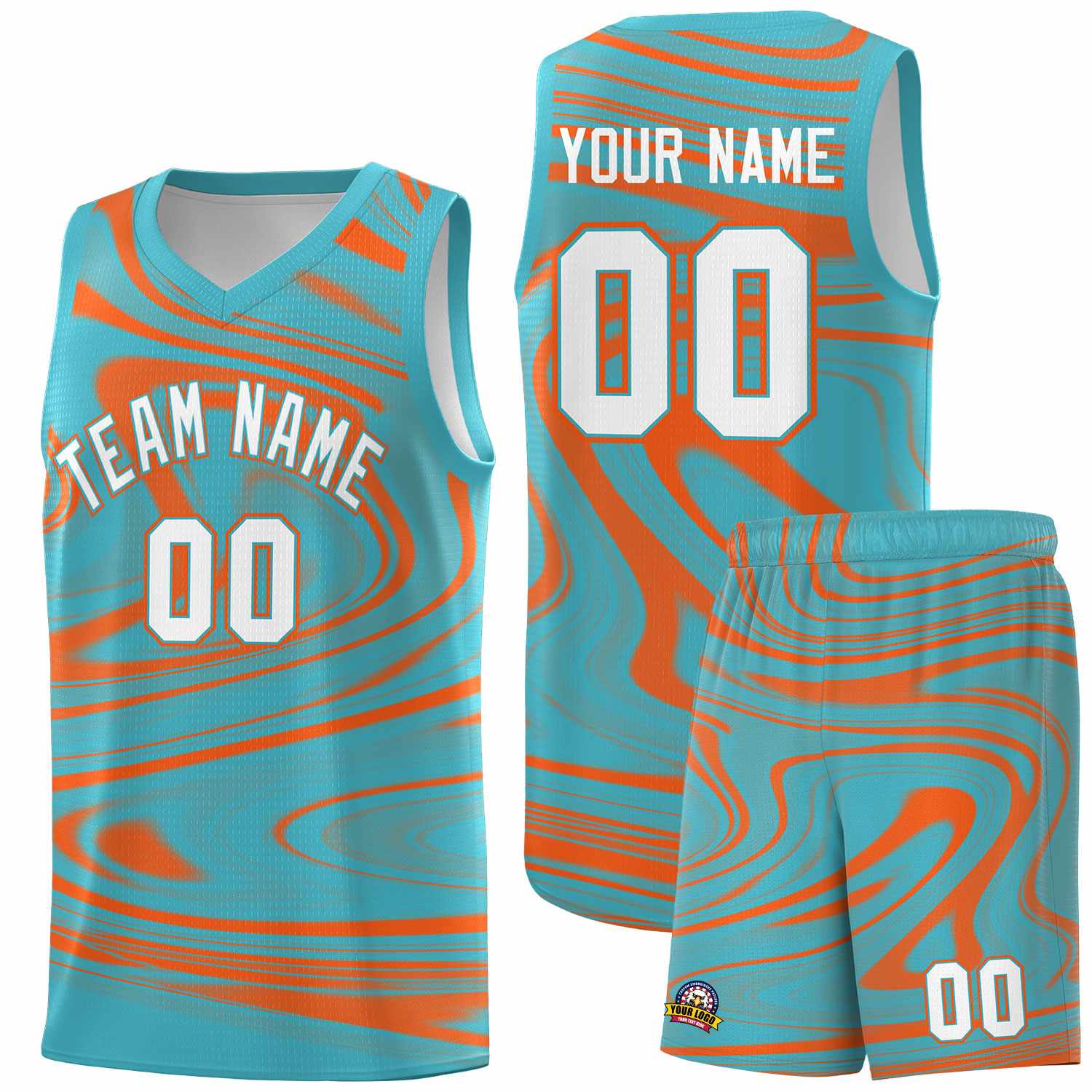 Custom Aqua Orange Graffiti Pattern Fluids Style Sports Uniform Basketball Jersey Sets