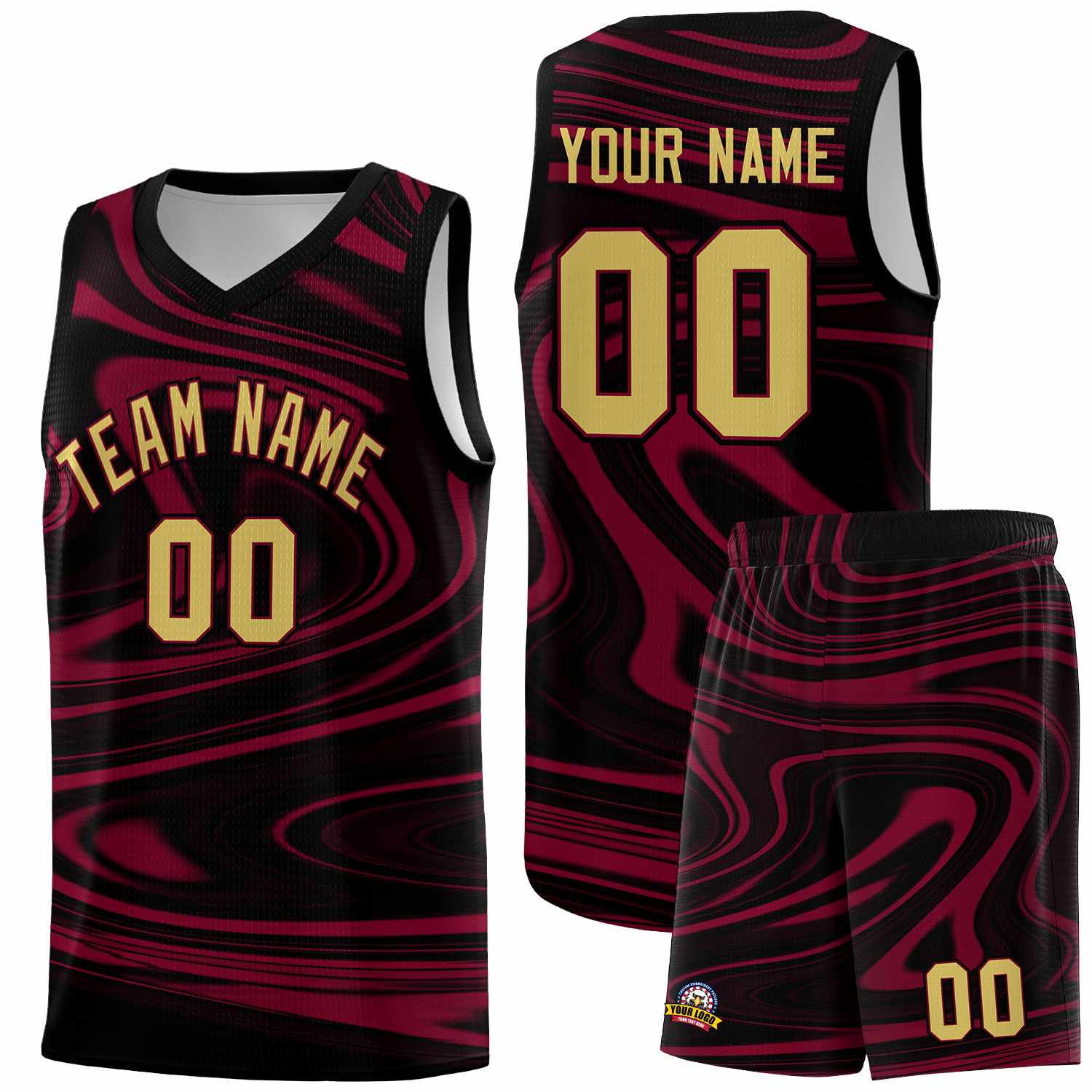 Custom Black Crimson Graffiti Pattern Fluids Style Sports Uniform Basketball Jersey Sets