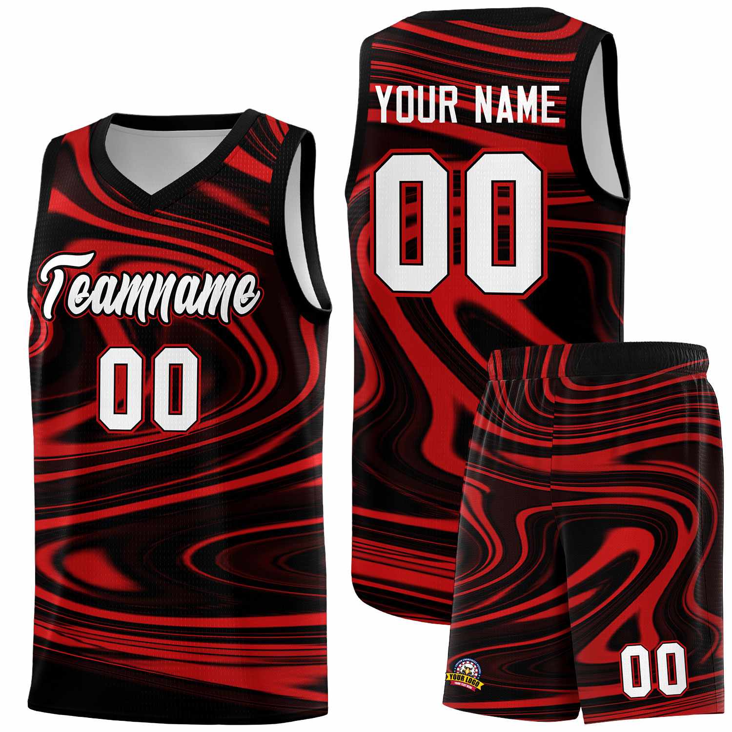 Custom Black Red Graffiti Pattern Fluids Style Sports Uniform Basketball Jersey Sets
