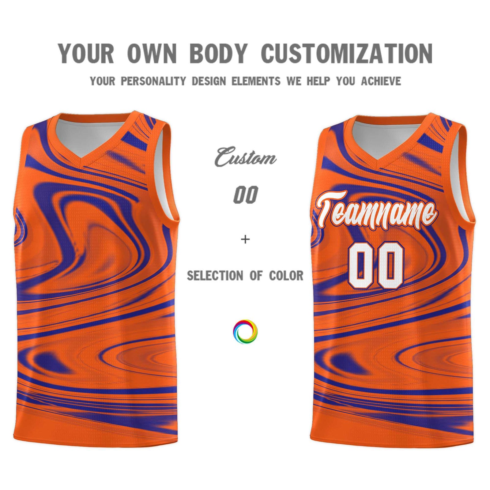 Custom Orange Royal Graffiti Pattern Fluids Style Sports Uniform Basketball Jersey Sets